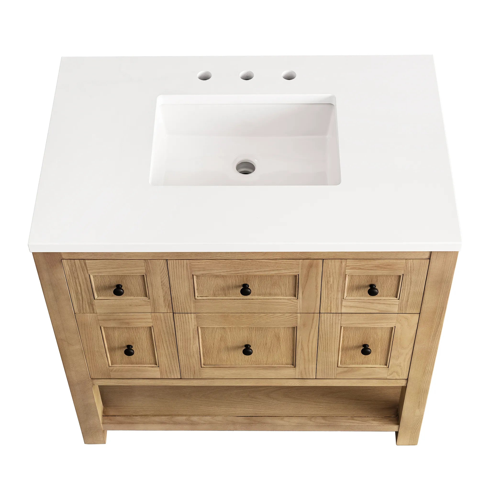 36" Breckenridge Single Vanity in Light Natural Oak-White Zeus Silestone-8" Widespread image 4
