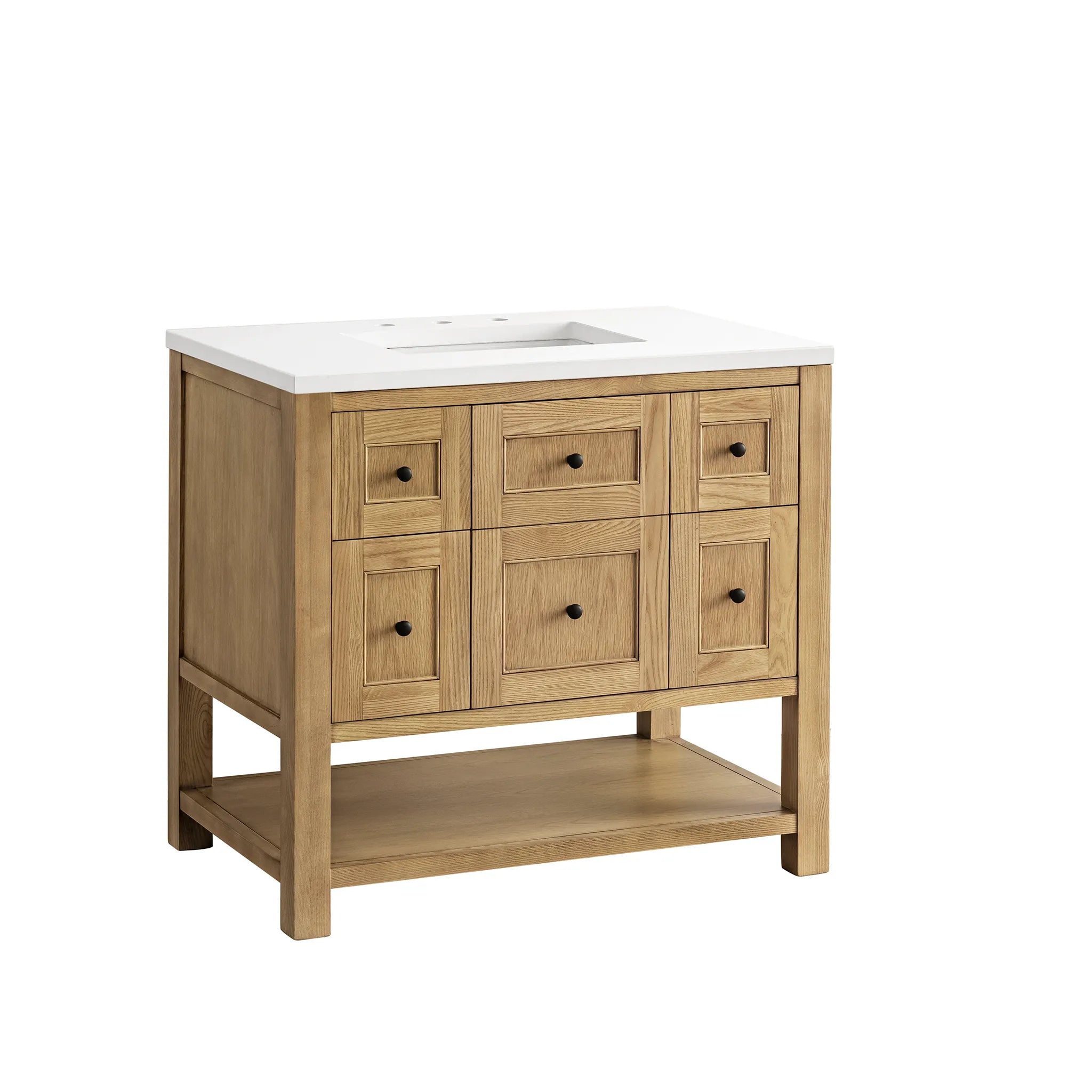 36" Breckenridge Single Vanity in Light Natural Oak-White Zeus Silestone-8" Widespread image 7