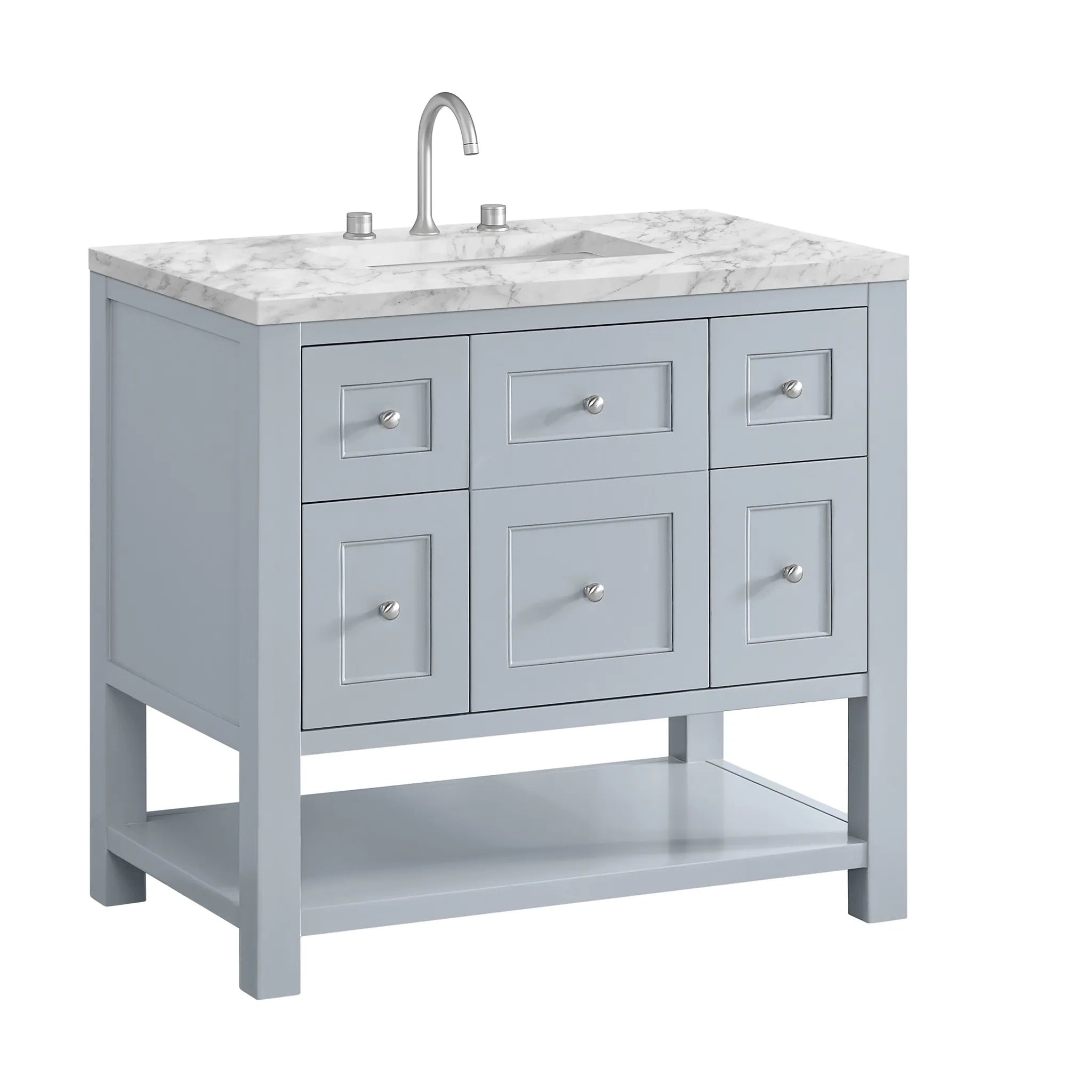 36" Breckenridge Single Vanity in Serenity Blue-Carrara White Marble-8" Widespread image 9