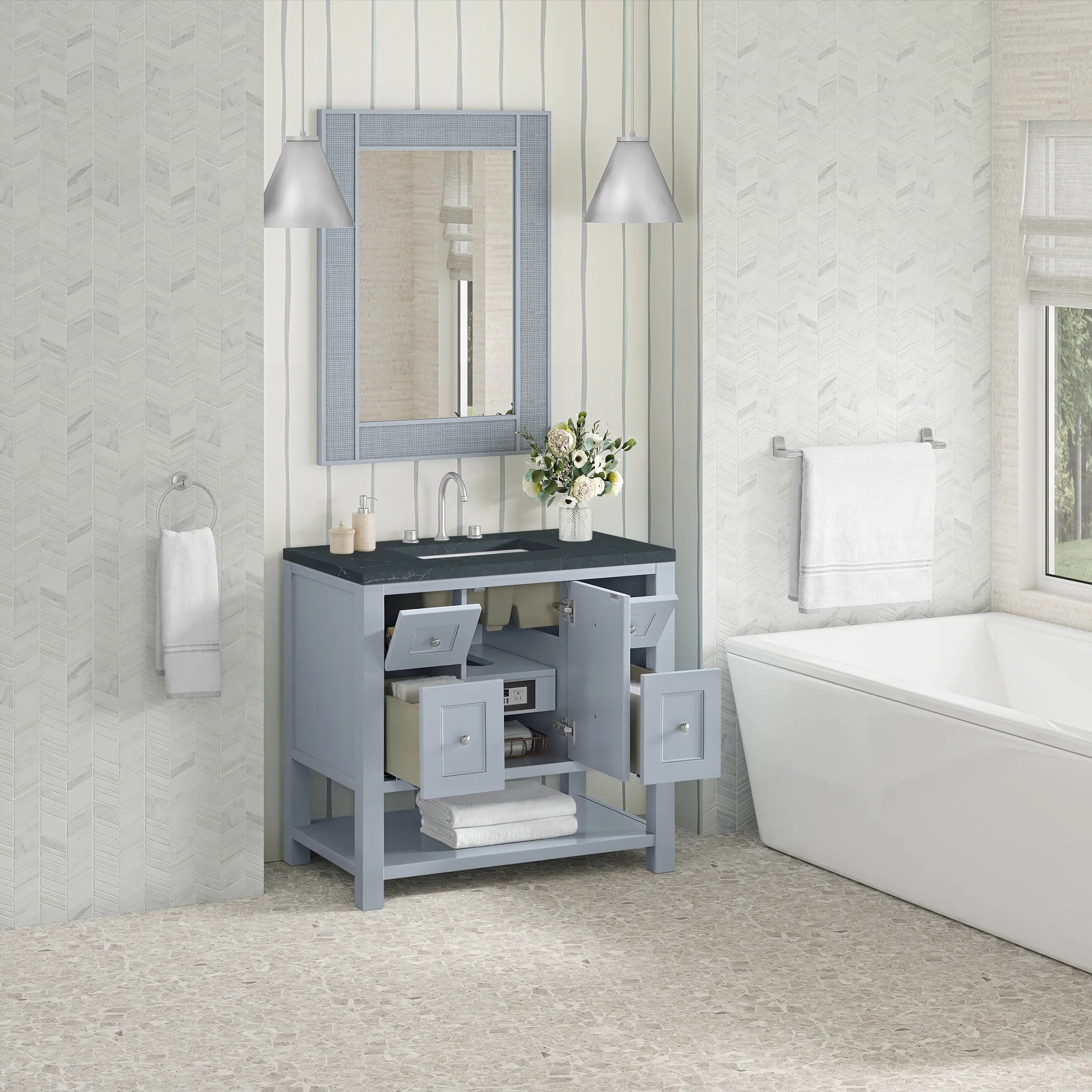36" Breckenridge Single Vanity in Serenity Blue-Charcoal Soapstone Silestone-8" Widespread image 4
