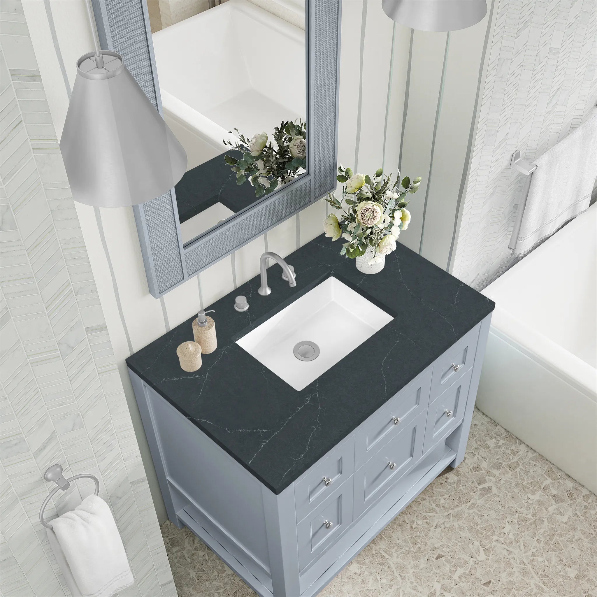 36" Breckenridge Single Vanity in Serenity Blue-Charcoal Soapstone Silestone-8" Widespread image 6