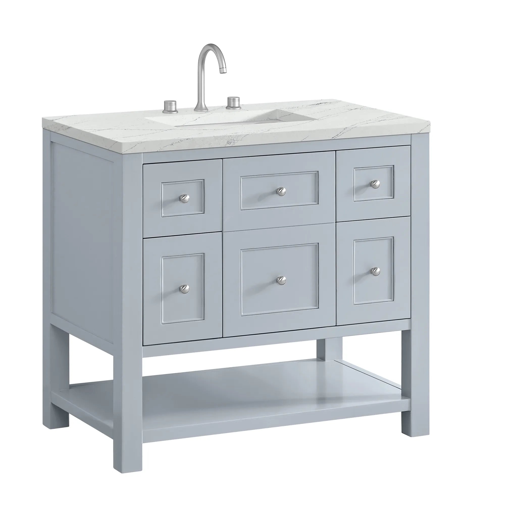 36" Breckenridge Single Vanity in Serenity Blue-Ethereal Noctis Silestone-8" Widespread image 9
