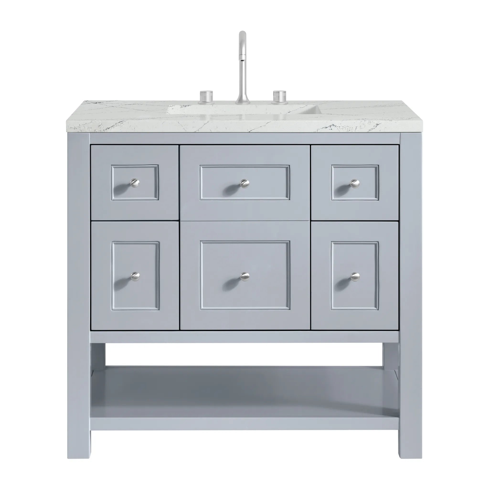 36" Breckenridge Single Vanity in Serenity Blue-Ethereal Noctis Silestone-8" Widespread image
