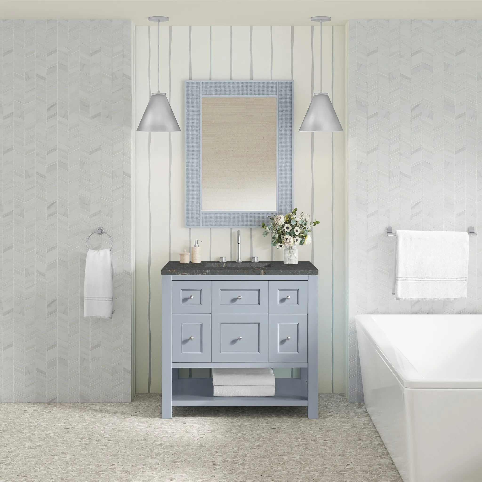 36" Breckenridge Single Vanity in Serenity Blue-Parisien Bleu Silestone-8" Widespread image 2