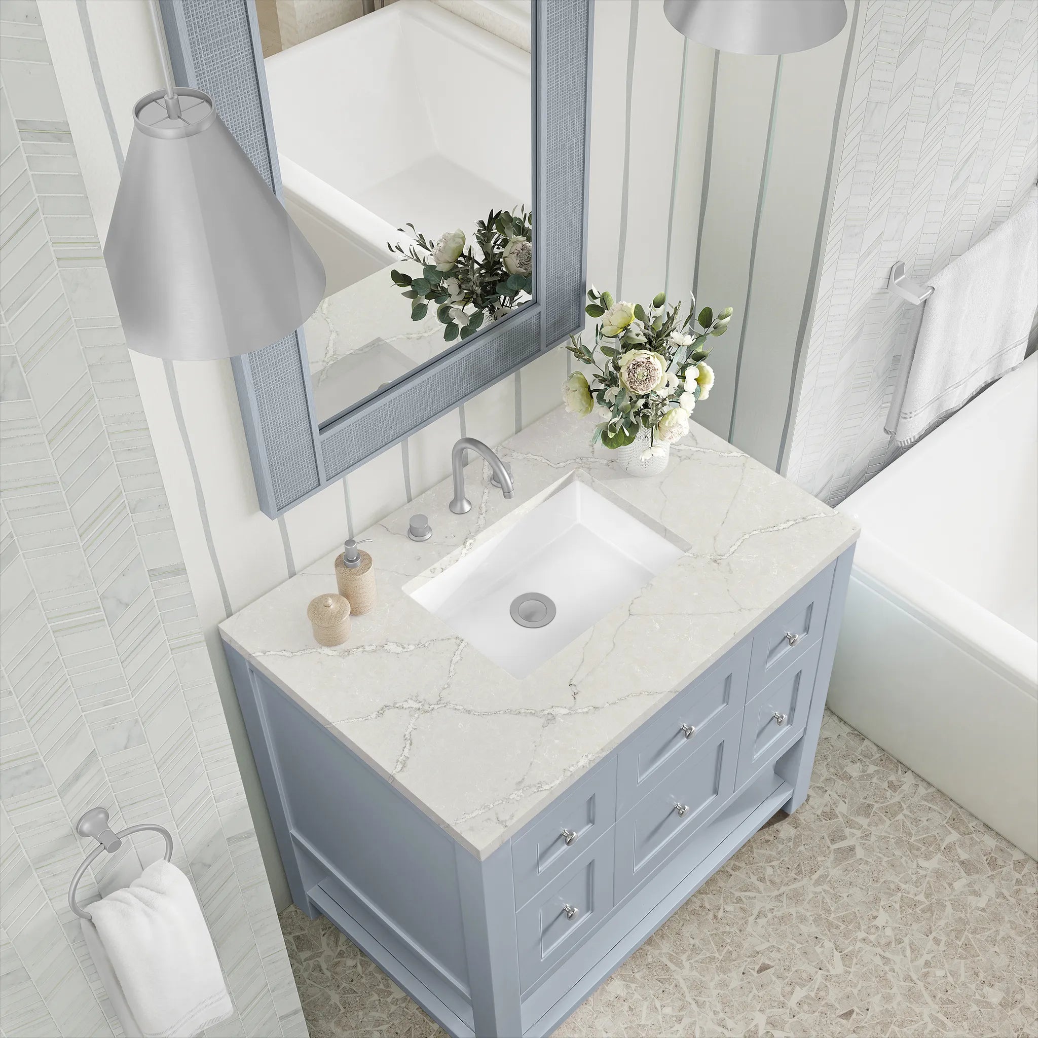 36" Breckenridge Single Vanity in Serenity Blue-Victorian Silver Silestone-8" Widespread image 6