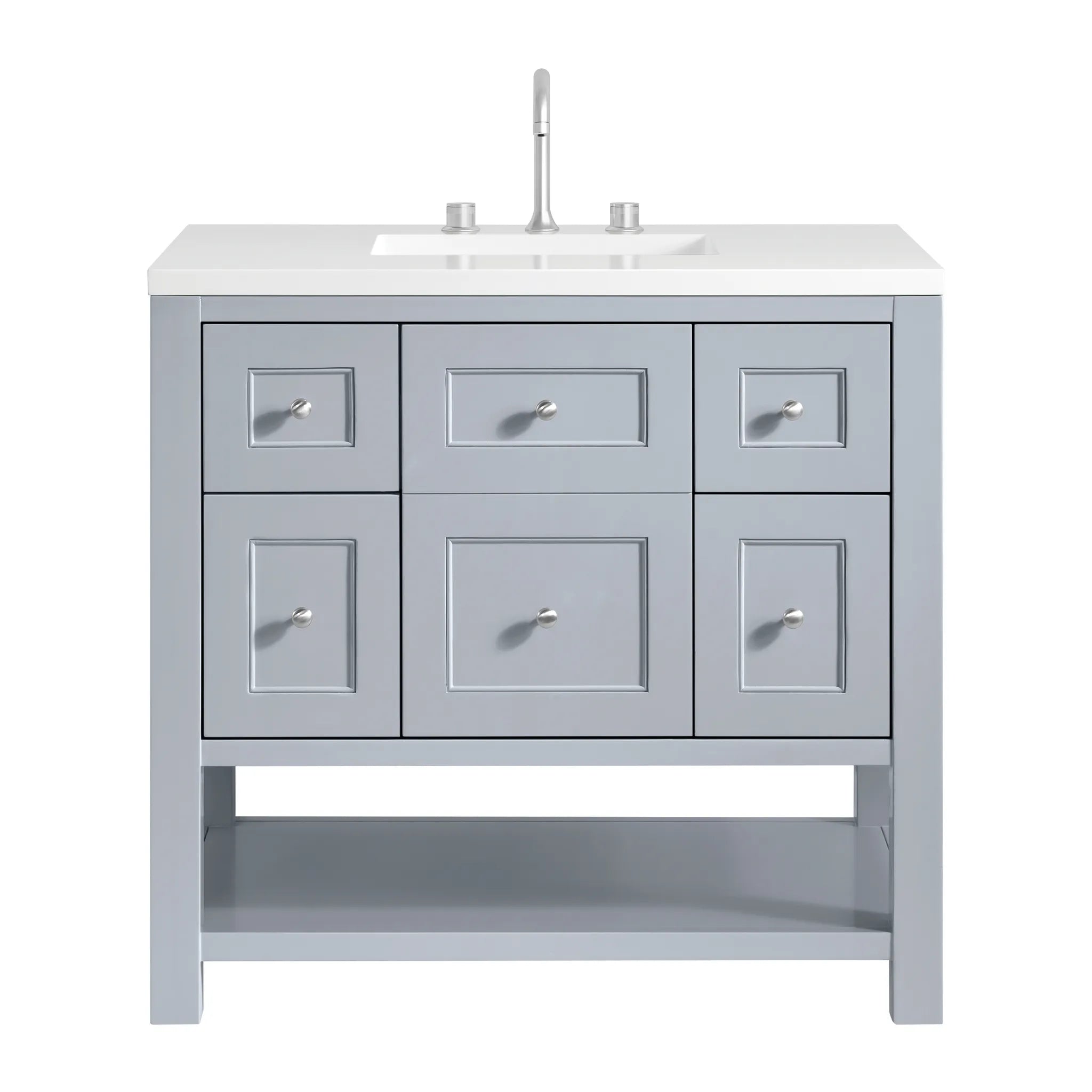 36" Breckenridge Single Vanity in Serenity Blue-White Zeus Silestone-8" Widespread image