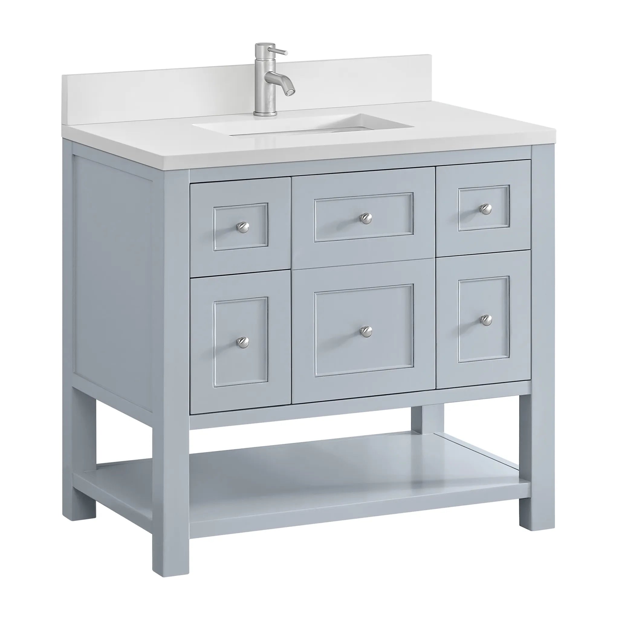 36" Breckenridge Single Vanity in Serenity Blue-White Zeus Silestone & Backsplash-Single Hole image 9