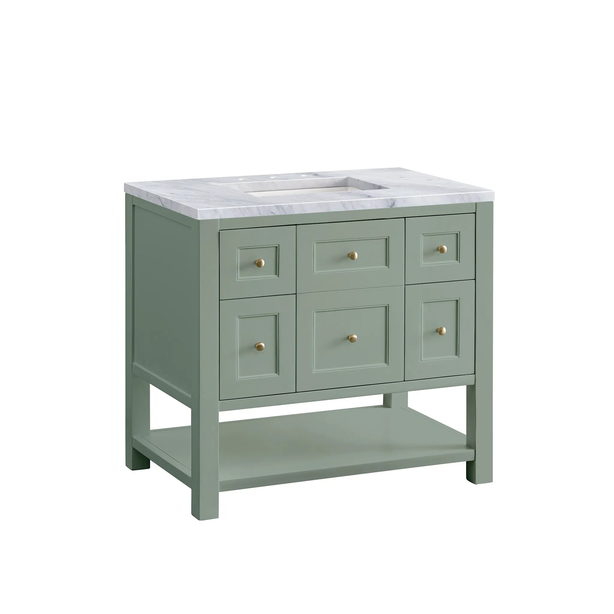 36" Breckenridge Single Vanity in Smokey Celadon-Carrara White Marble-8" Widespread image 5