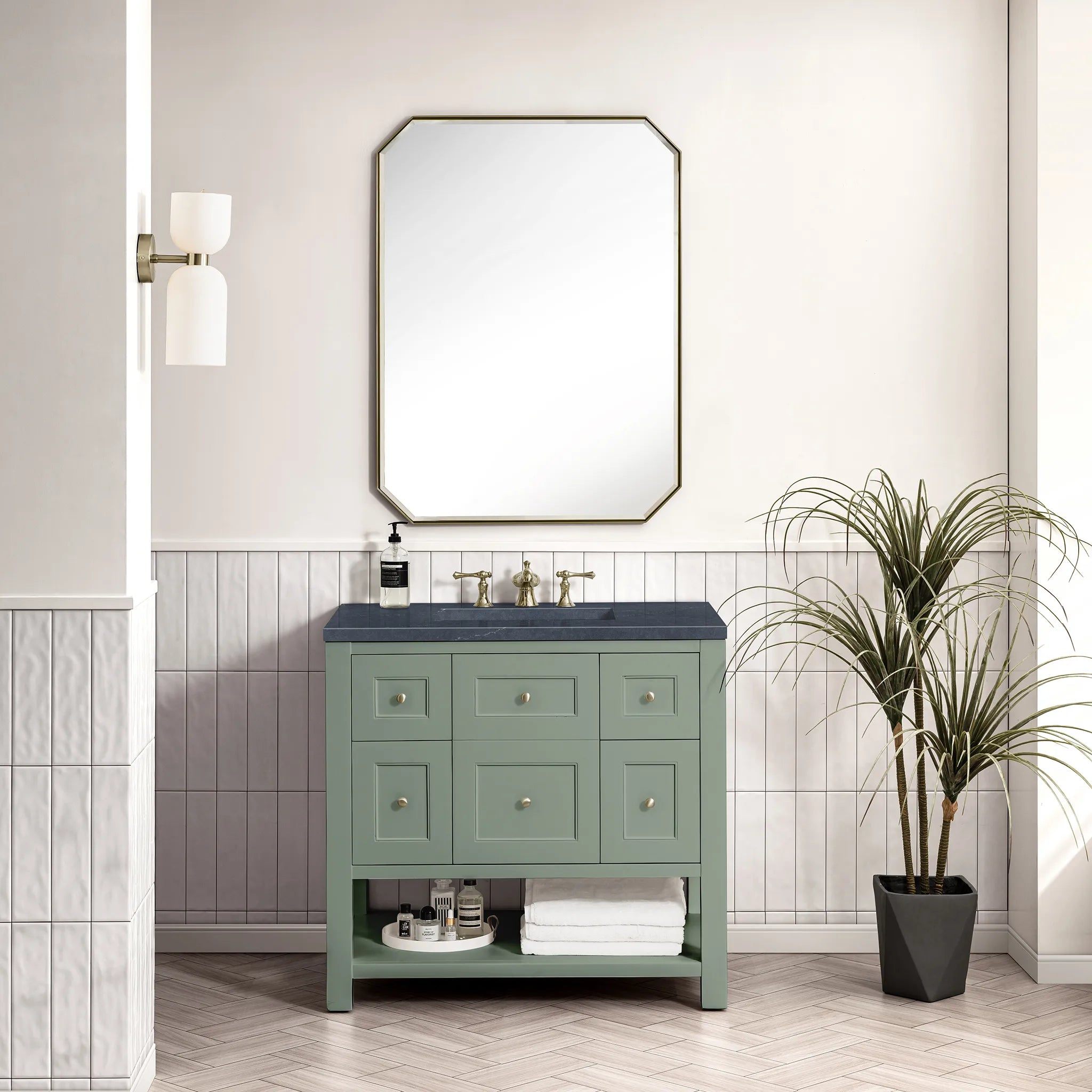 36" Breckenridge Single Vanity in Smokey Celadon-Charcoal Soapstone Silestone-8" Widespread image 1