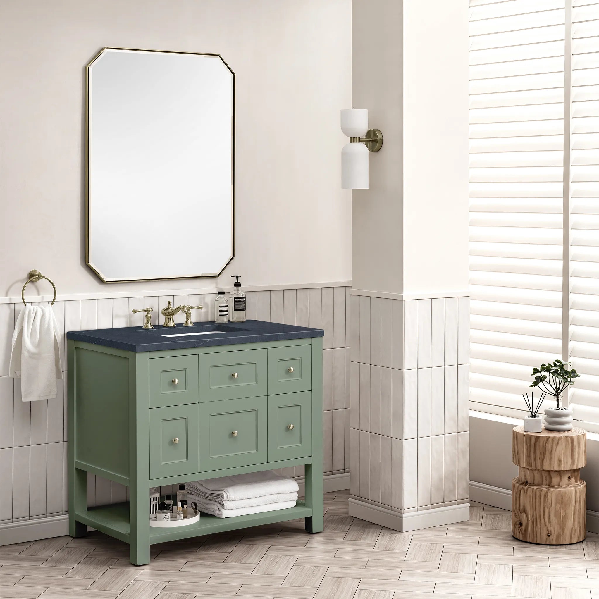 36" Breckenridge Single Vanity in Smokey Celadon-Charcoal Soapstone Silestone-8" Widespread image 2
