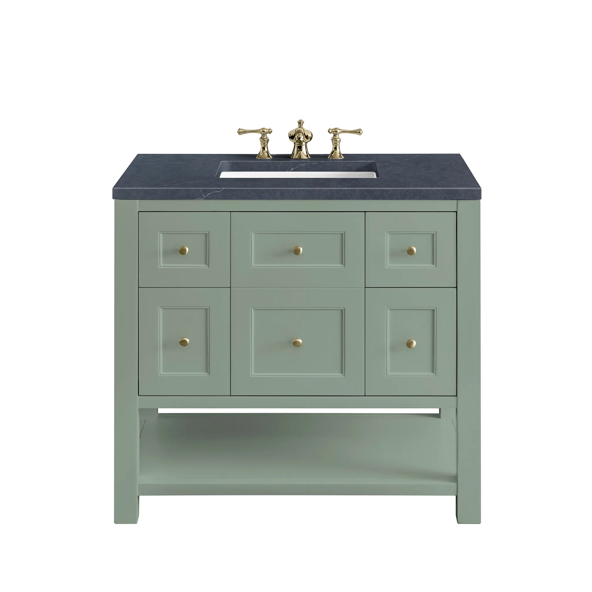 36" Breckenridge Single Vanity in Smokey Celadon-Charcoal Soapstone Silestone-8" Widespread image