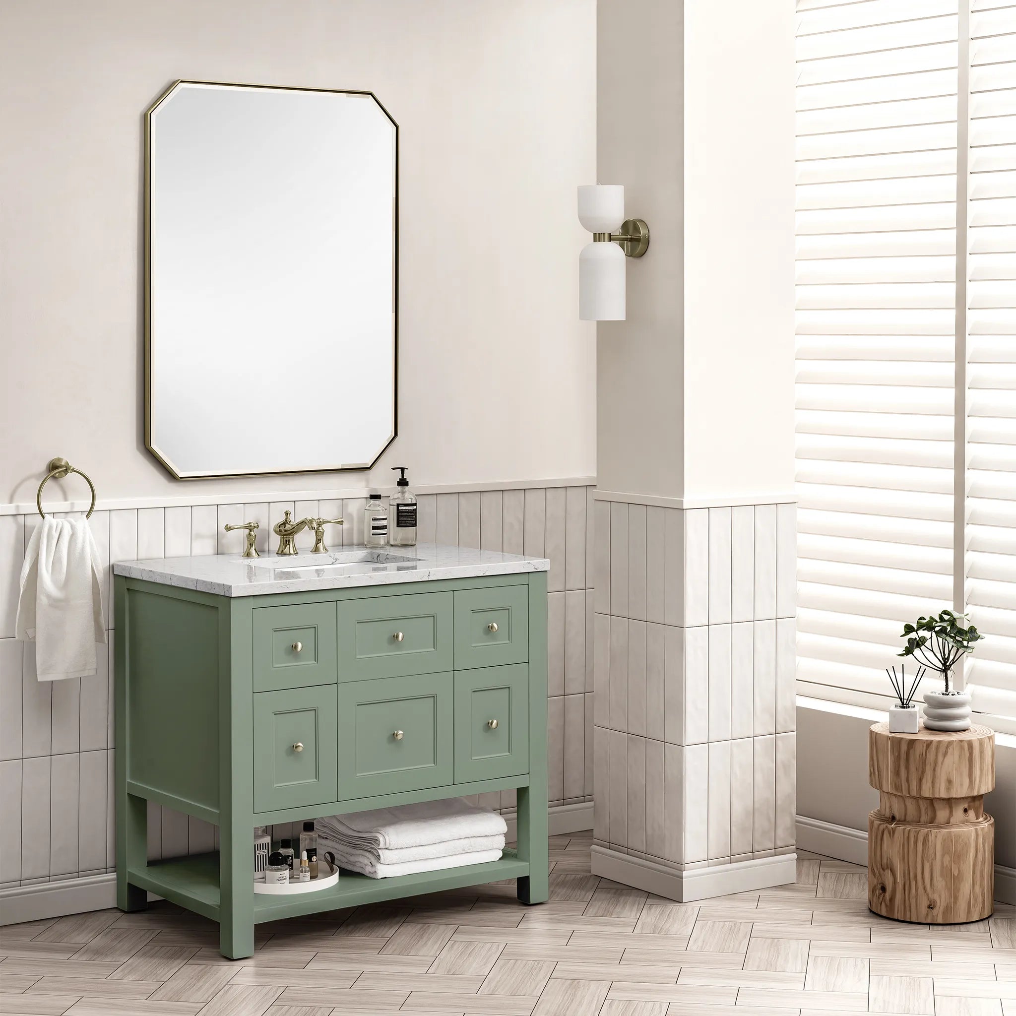36" Breckenridge Single Vanity in Smokey Celadon-Eternal Jasmine Pearl Silestone-8" Widespread image 1