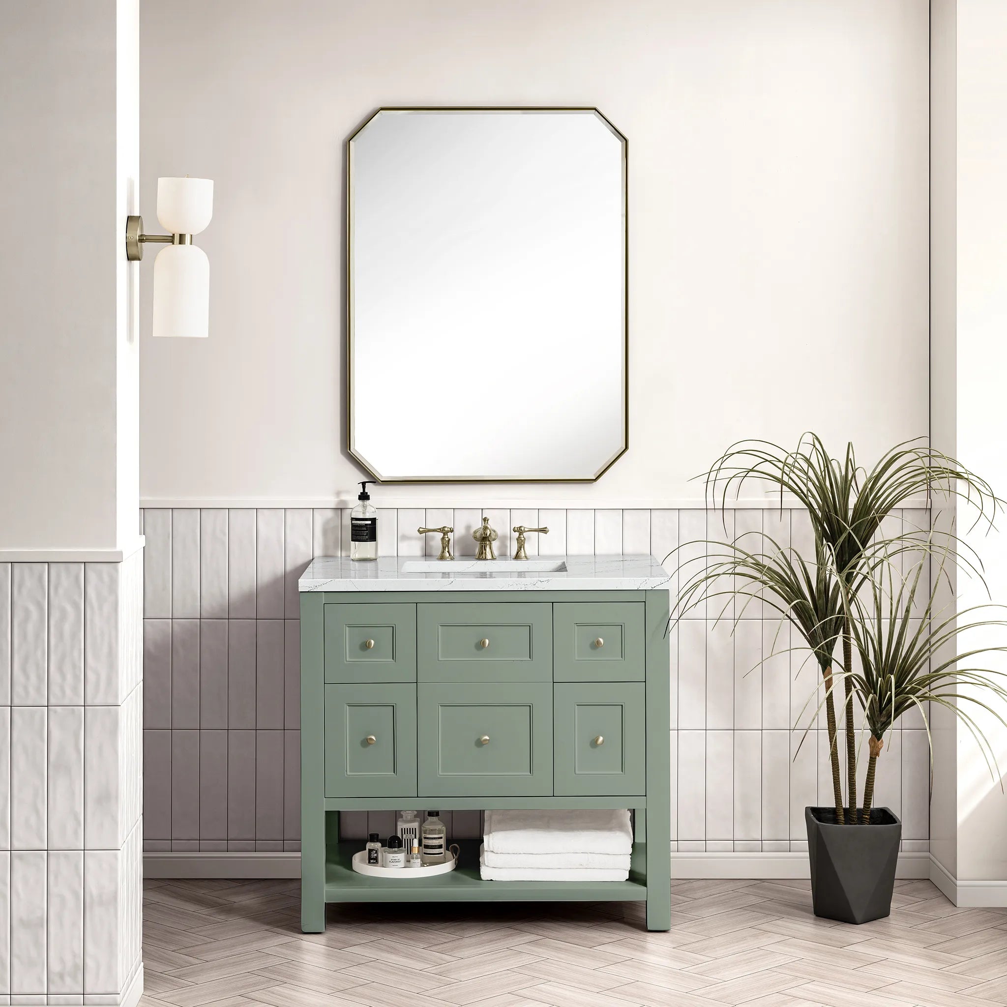 36" Breckenridge Single Vanity in Smokey Celadon-Ethereal Noctis Silestone-8" Widespread image 1