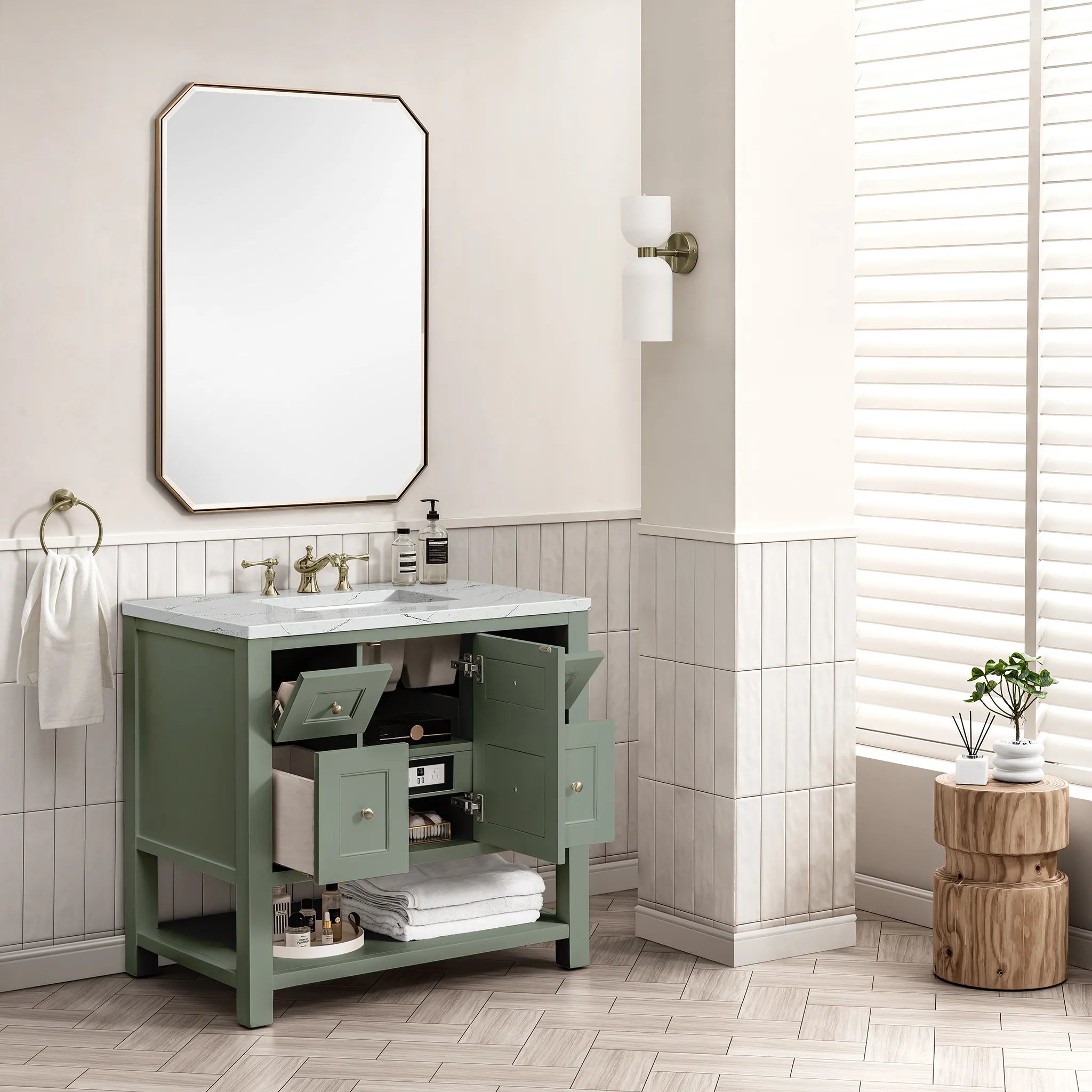 36" Breckenridge Single Vanity in Smokey Celadon-Ethereal Noctis Silestone-8" Widespread image 3