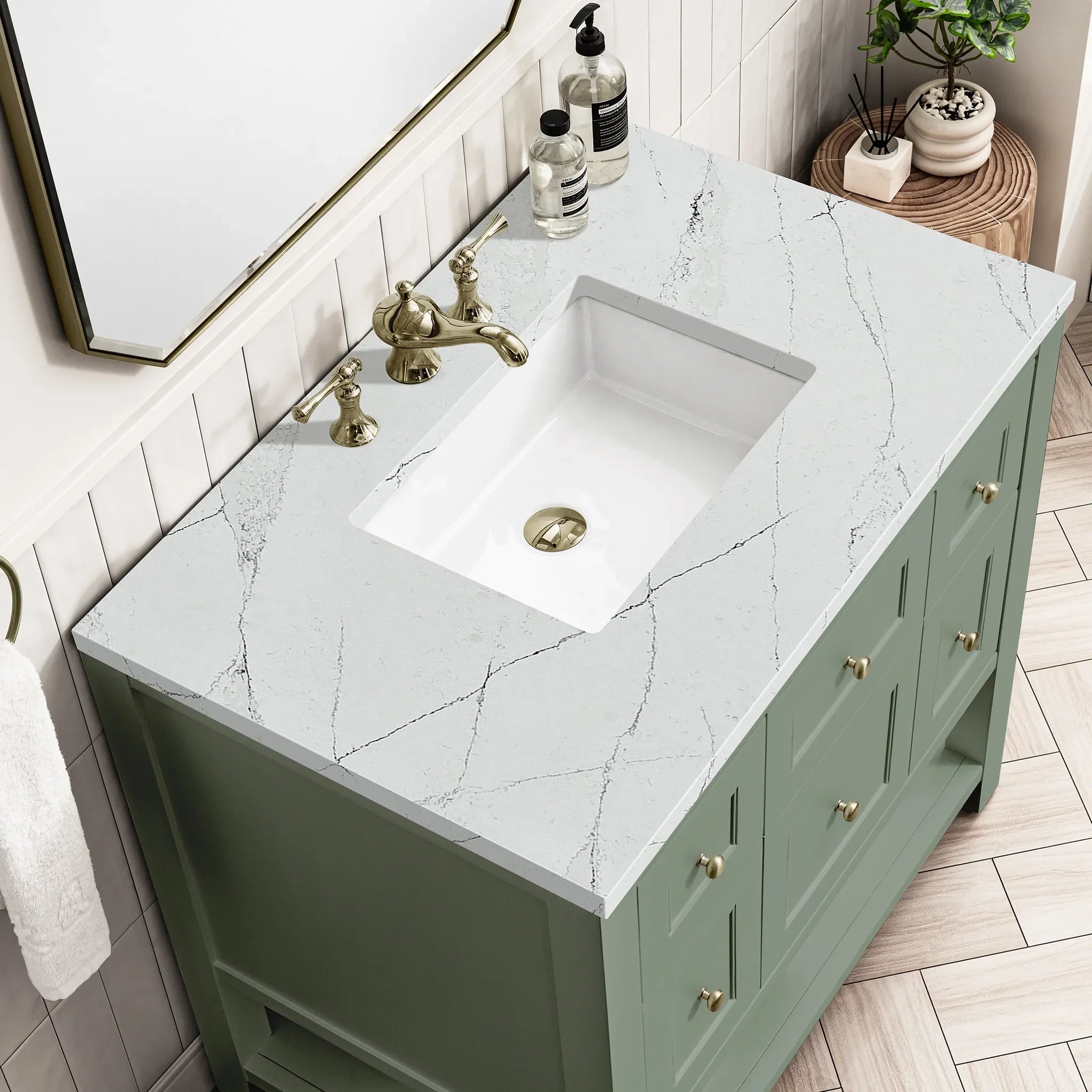 36" Breckenridge Single Vanity in Smokey Celadon-Ethereal Noctis Silestone-8" Widespread image 4