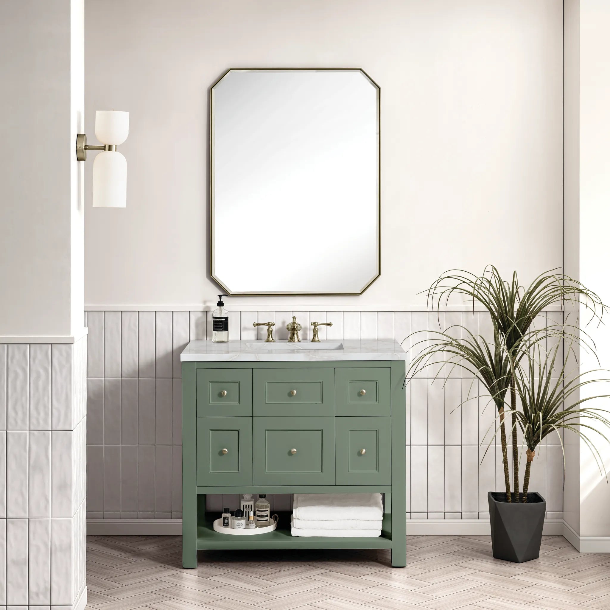 36" Breckenridge Single Vanity in Smokey Celadon-Victorian Silver Silestone-8" Widespread image 1