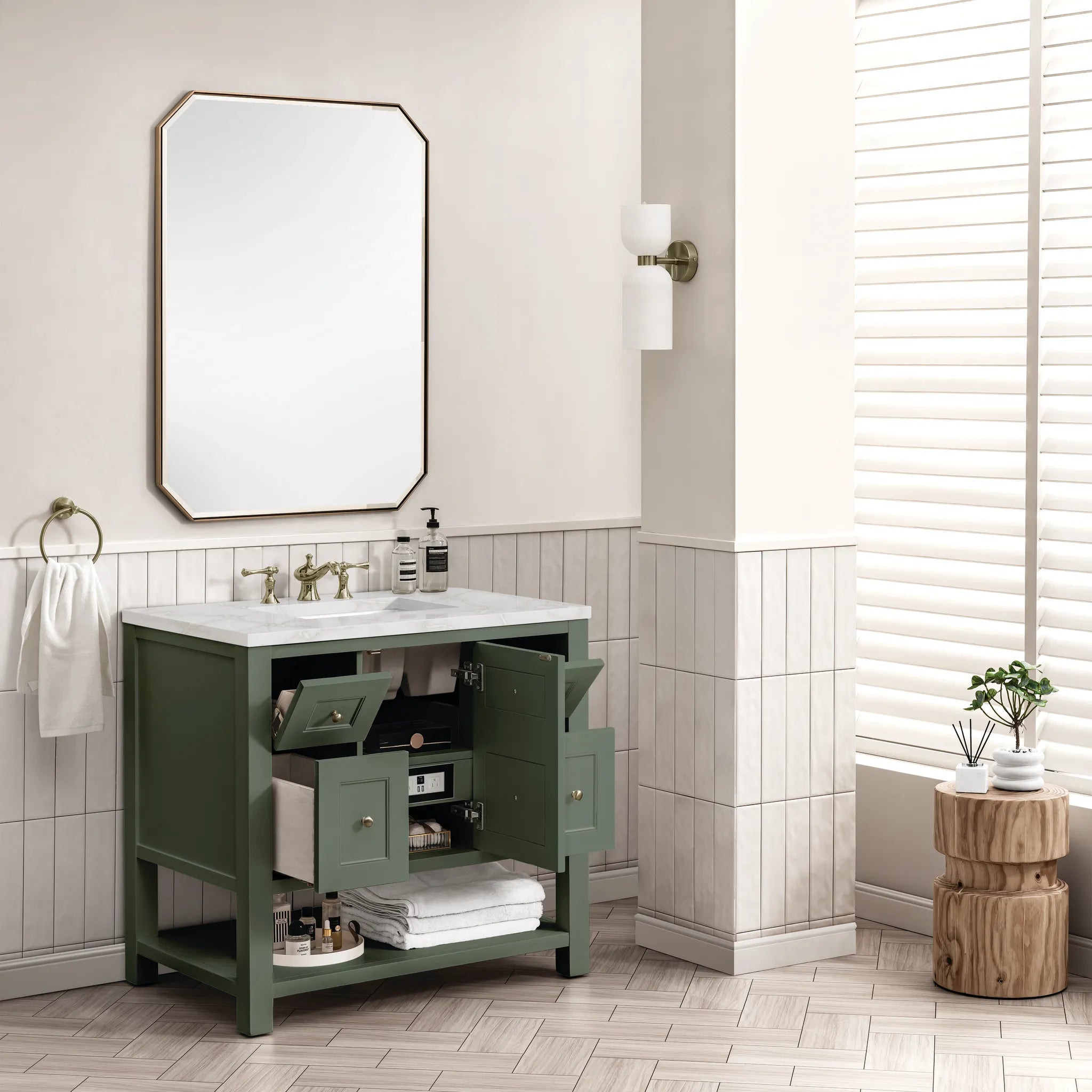 36" Breckenridge Single Vanity in Smokey Celadon-Victorian Silver Silestone-8" Widespread image 3