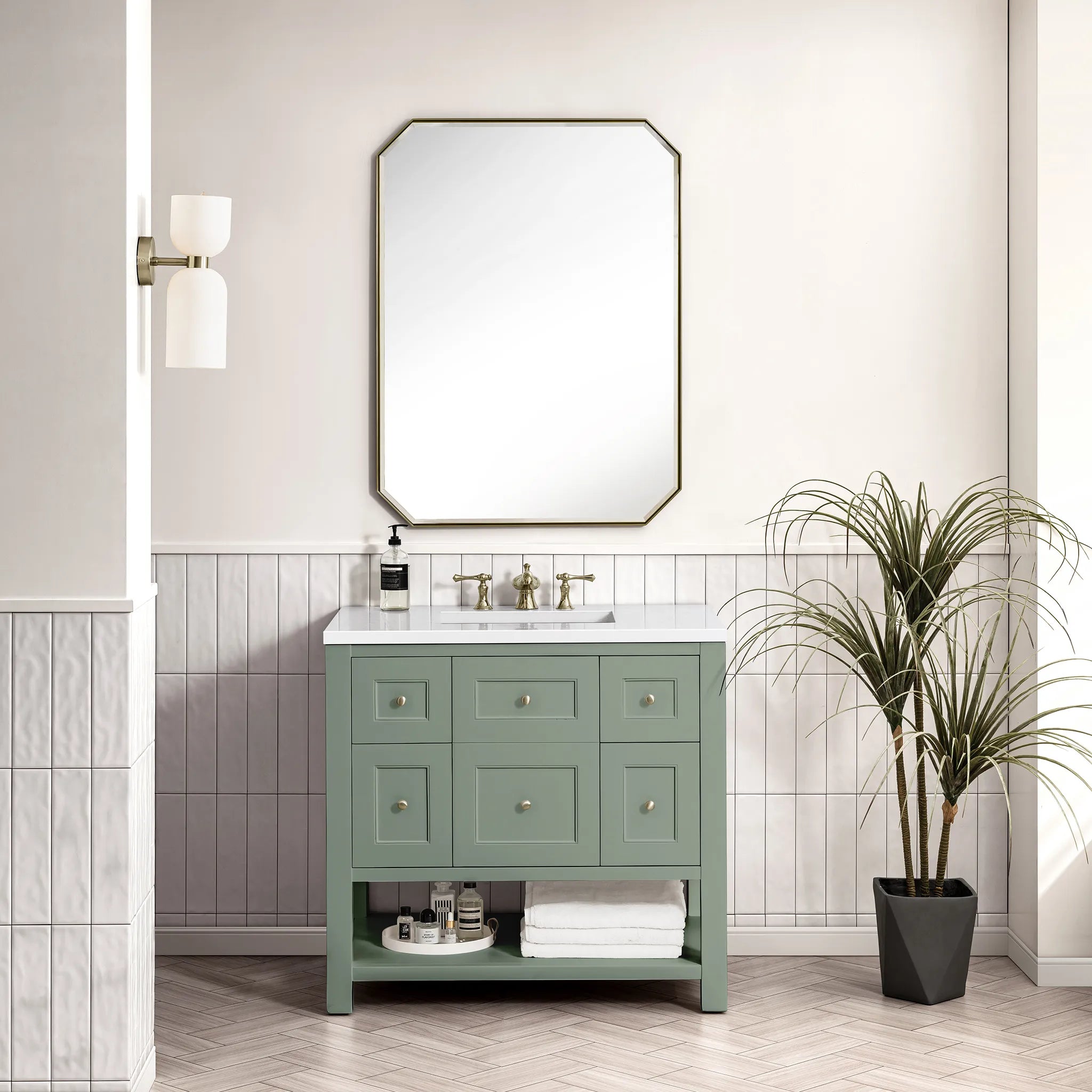 36" Breckenridge Single Vanity in Smokey Celadon-White Zeus Silestone-8" Widespread image 1