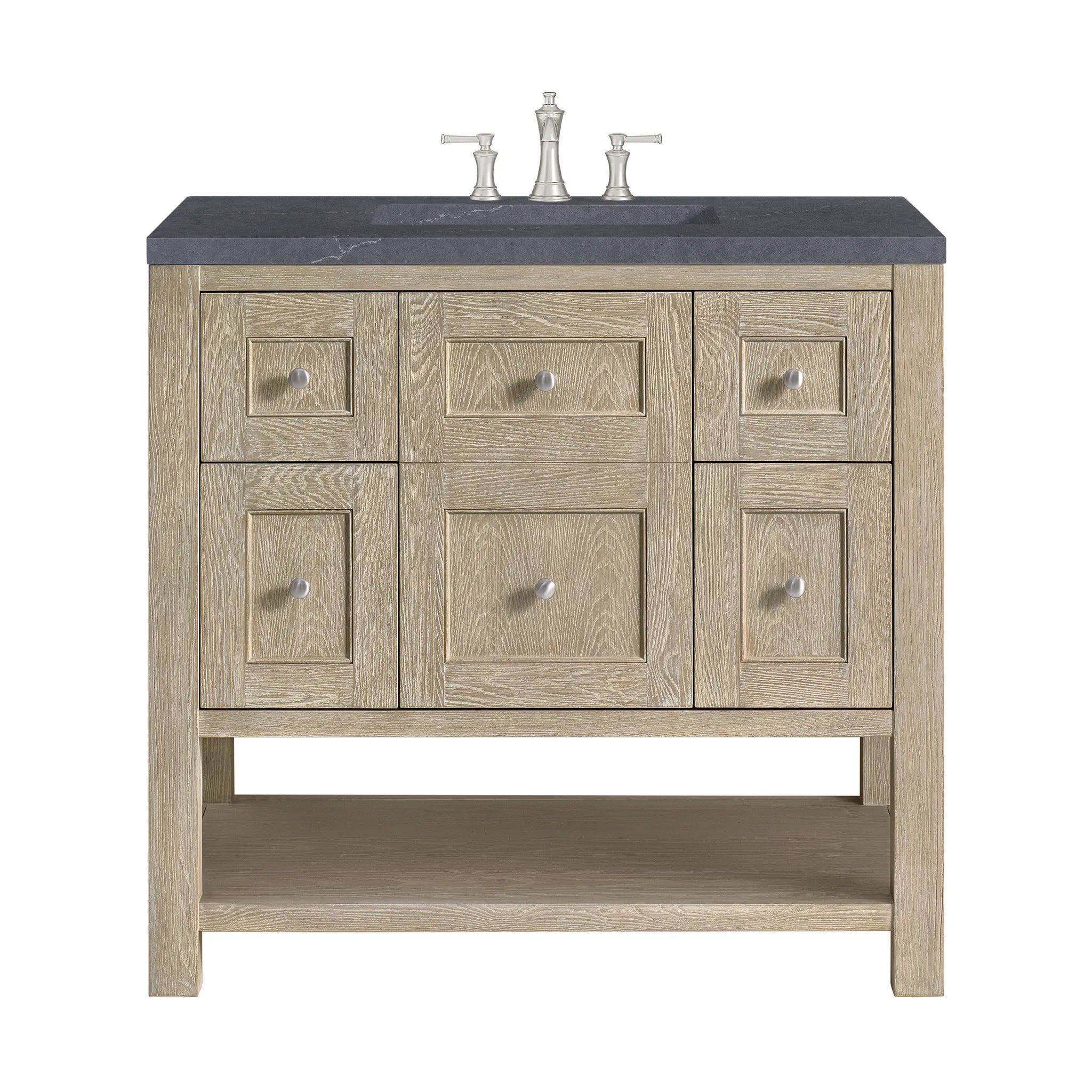 36" Breckenridge Single Vanity in Whitewashed Oak-Charcoal Soapstone Silestone-8" Widespread image