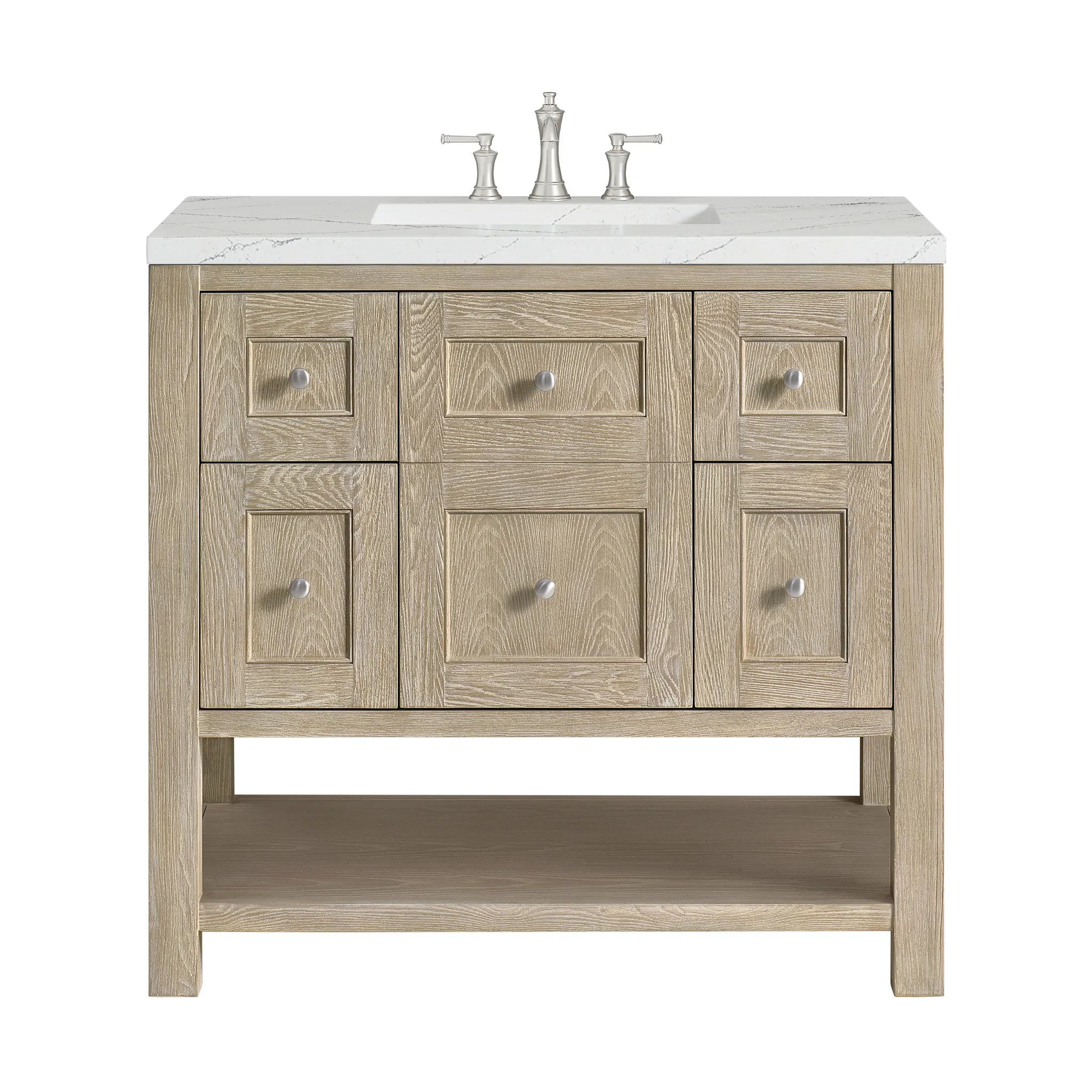 36" Breckenridge Single Vanity in Whitewashed Oak-Ethereal Noctis Silestone-8" Widespread image