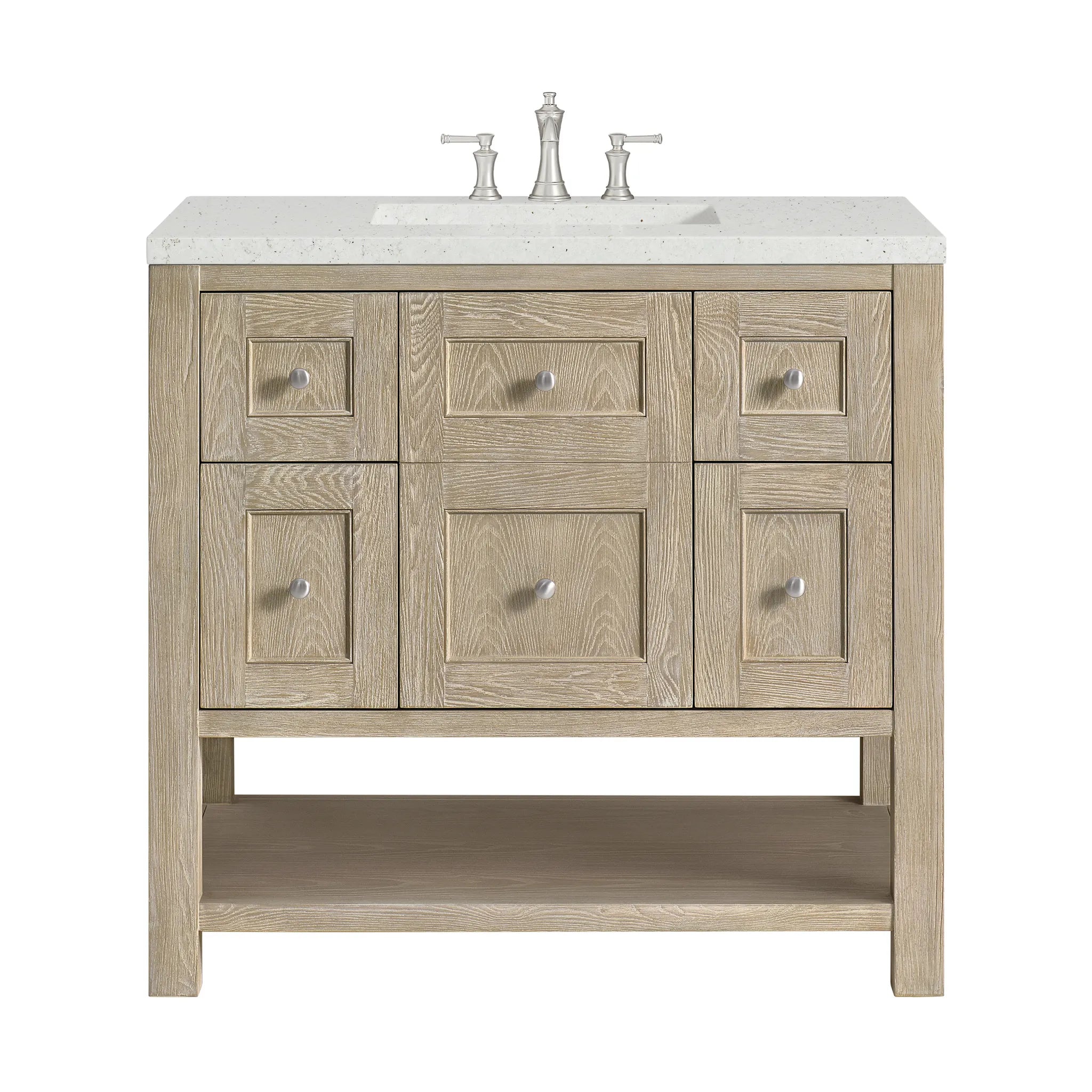 36" Breckenridge Single Vanity in Whitewashed Oak-Lime Delight Silestone-8" Widespread image