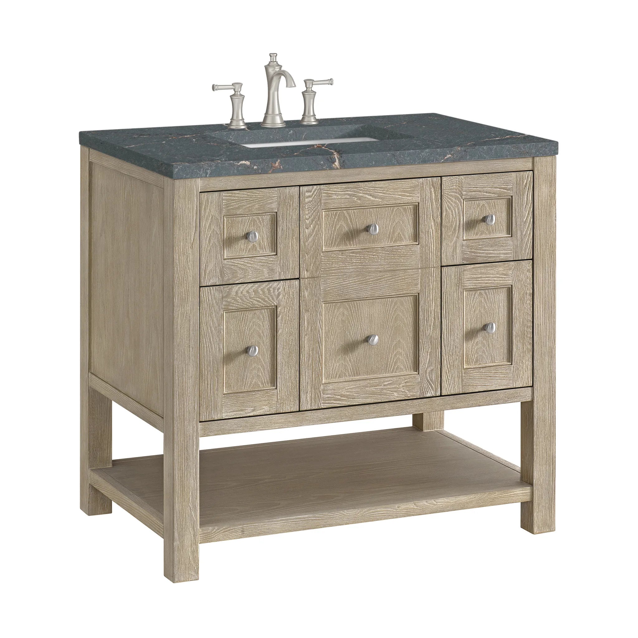36" Breckenridge Single Vanity in Whitewashed Oak-Parisien Bleu Silestone-8" Widespread image 8