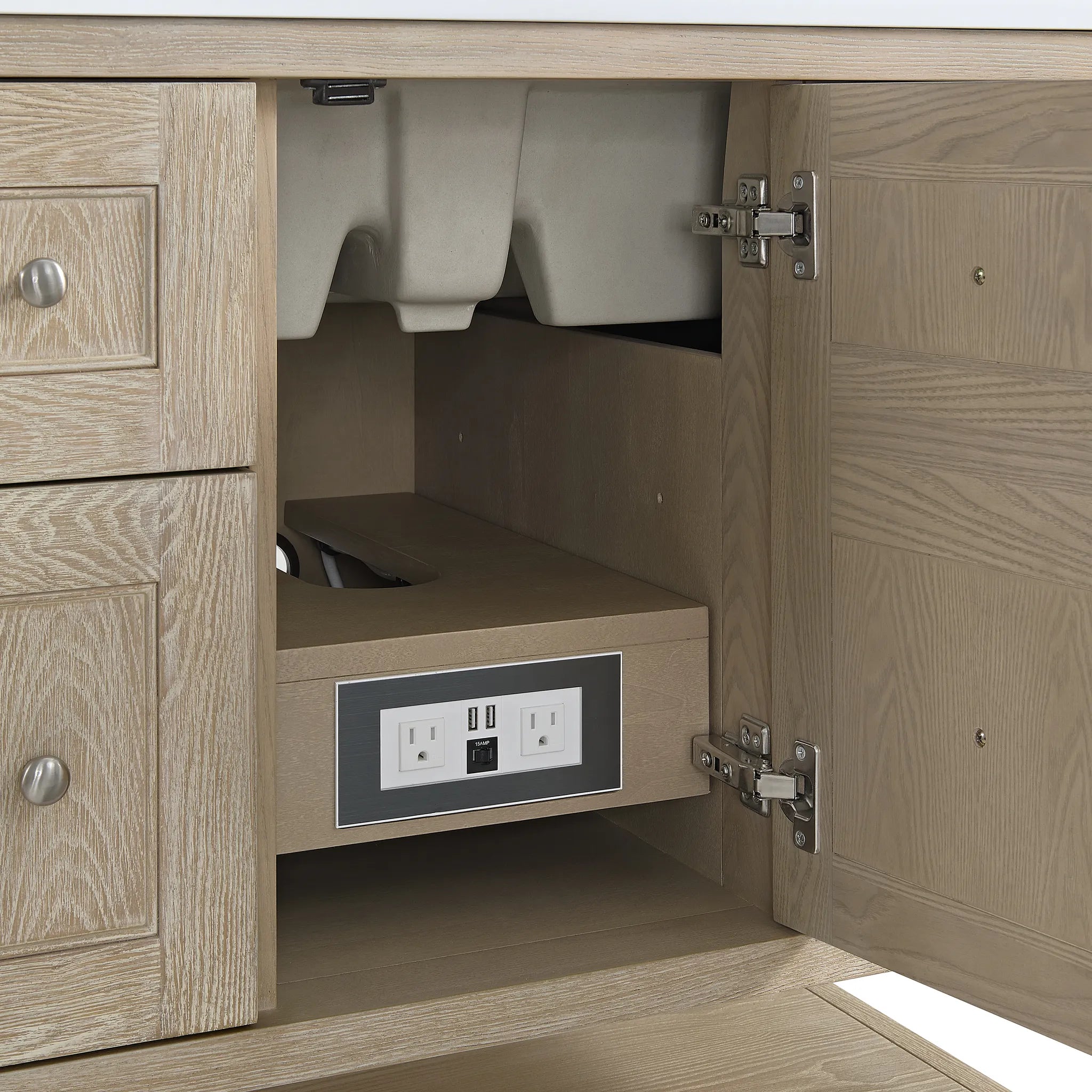 36" Breckenridge Single Vanity in Whitewashed Oak-Victorian Silver Silestone-8" Widespread image 10