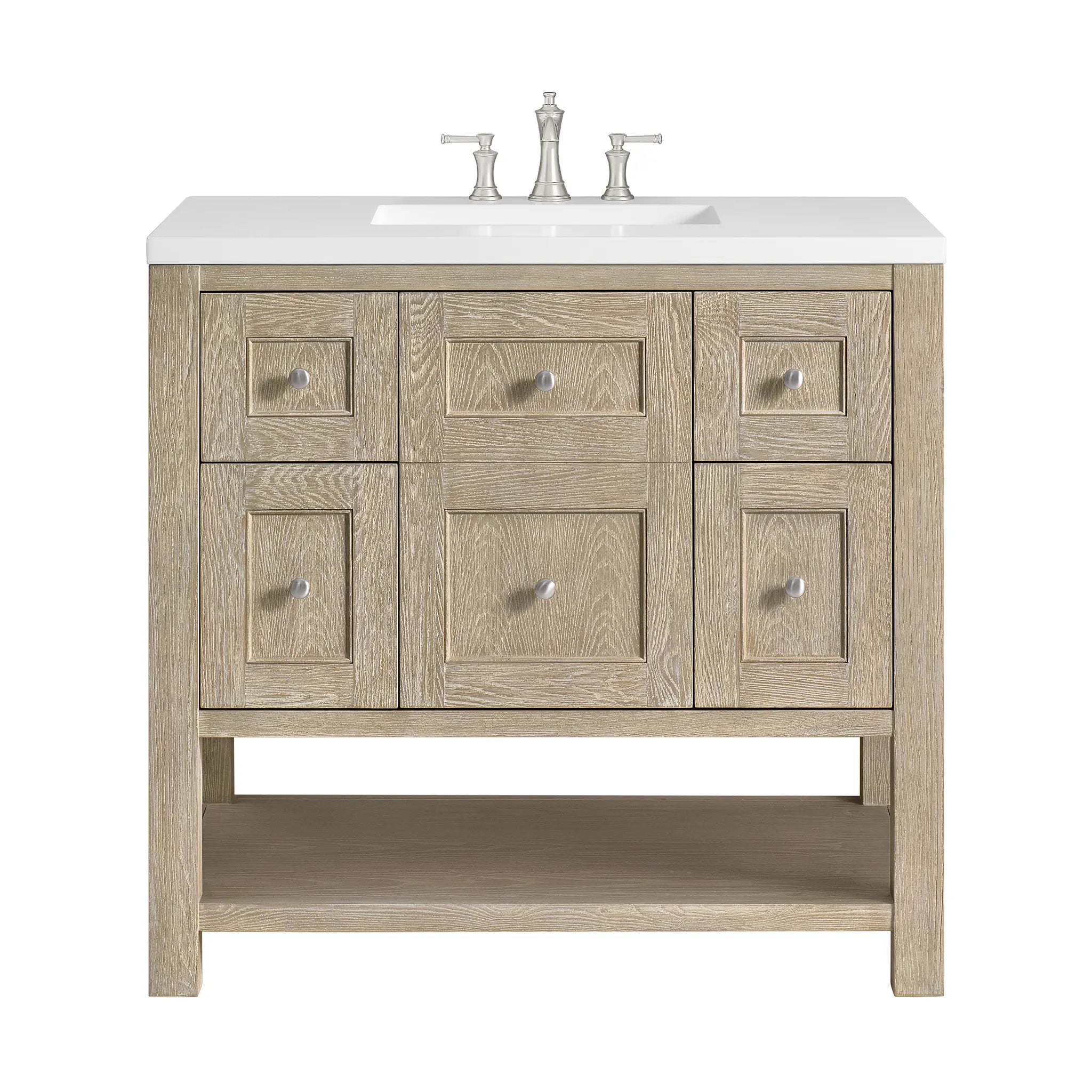 36" Breckenridge Single Vanity in Whitewashed Oak-White Zeus Silestone-8" Widespread image