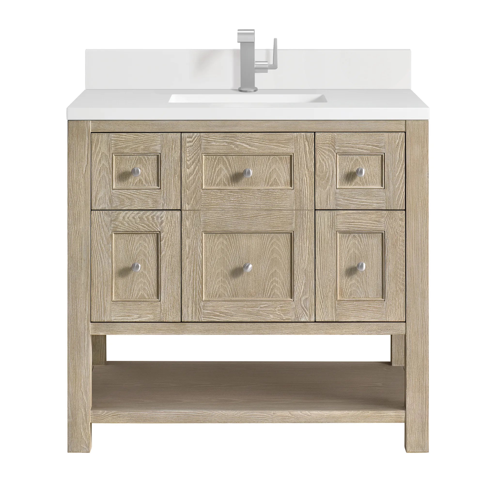 36" Breckenridge Single Vanity in Whitewashed Oak-White Zeus Silestone & Backsplash-Single Hole image