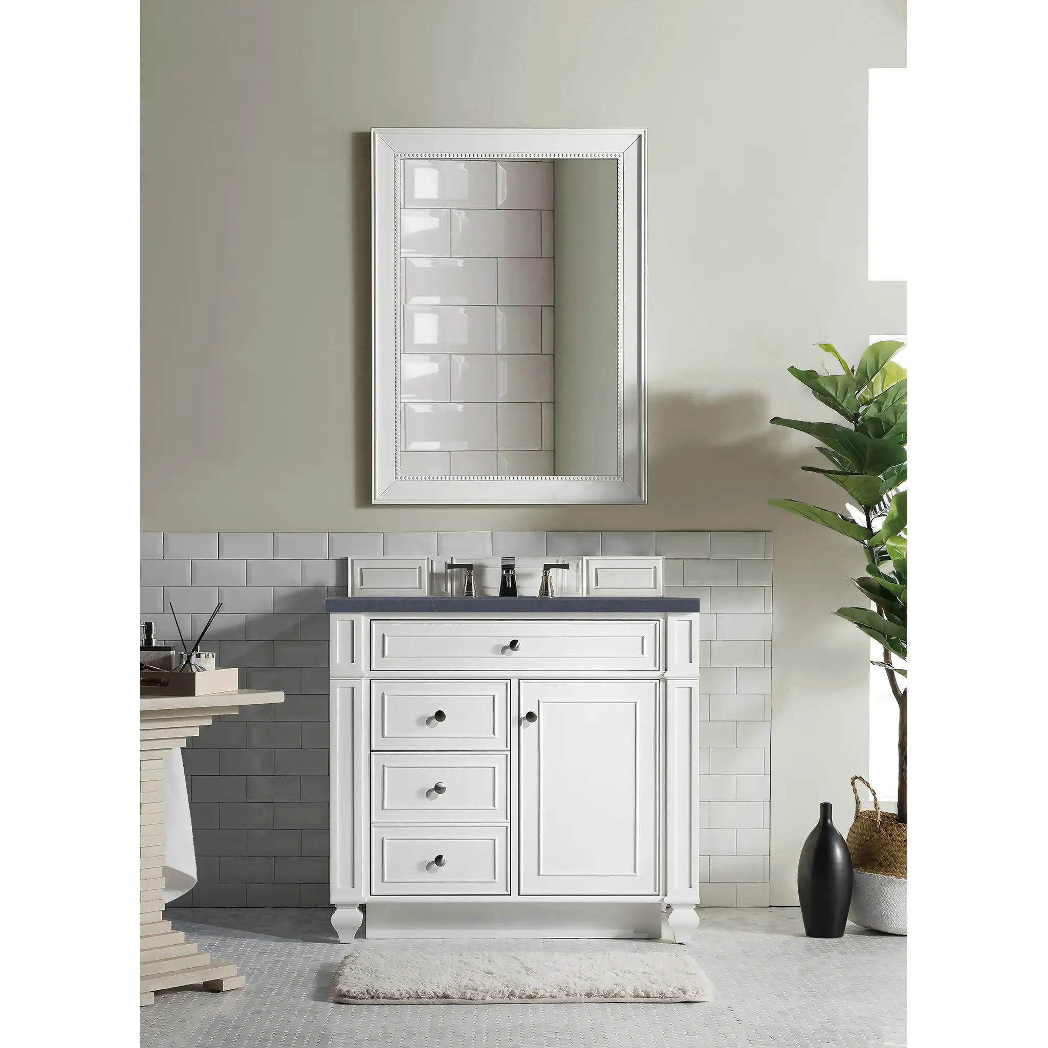 36" Bristol Single Vanity in Bright White-Charcoal Soapstone Silestone-8" Widespread image 1