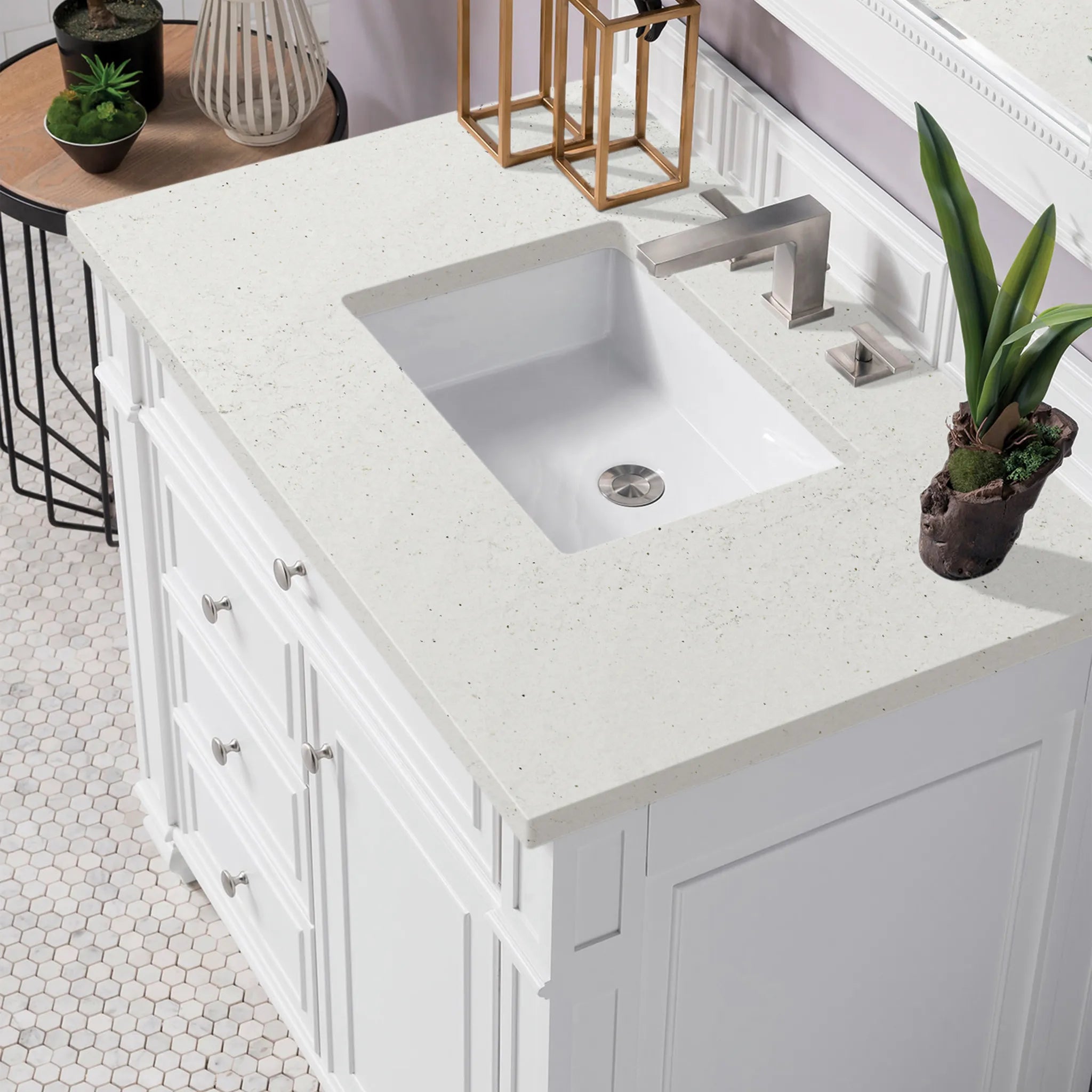 36" Bristol Single Vanity in Bright White-Lime Delight Silestone-8" Widespread image 4