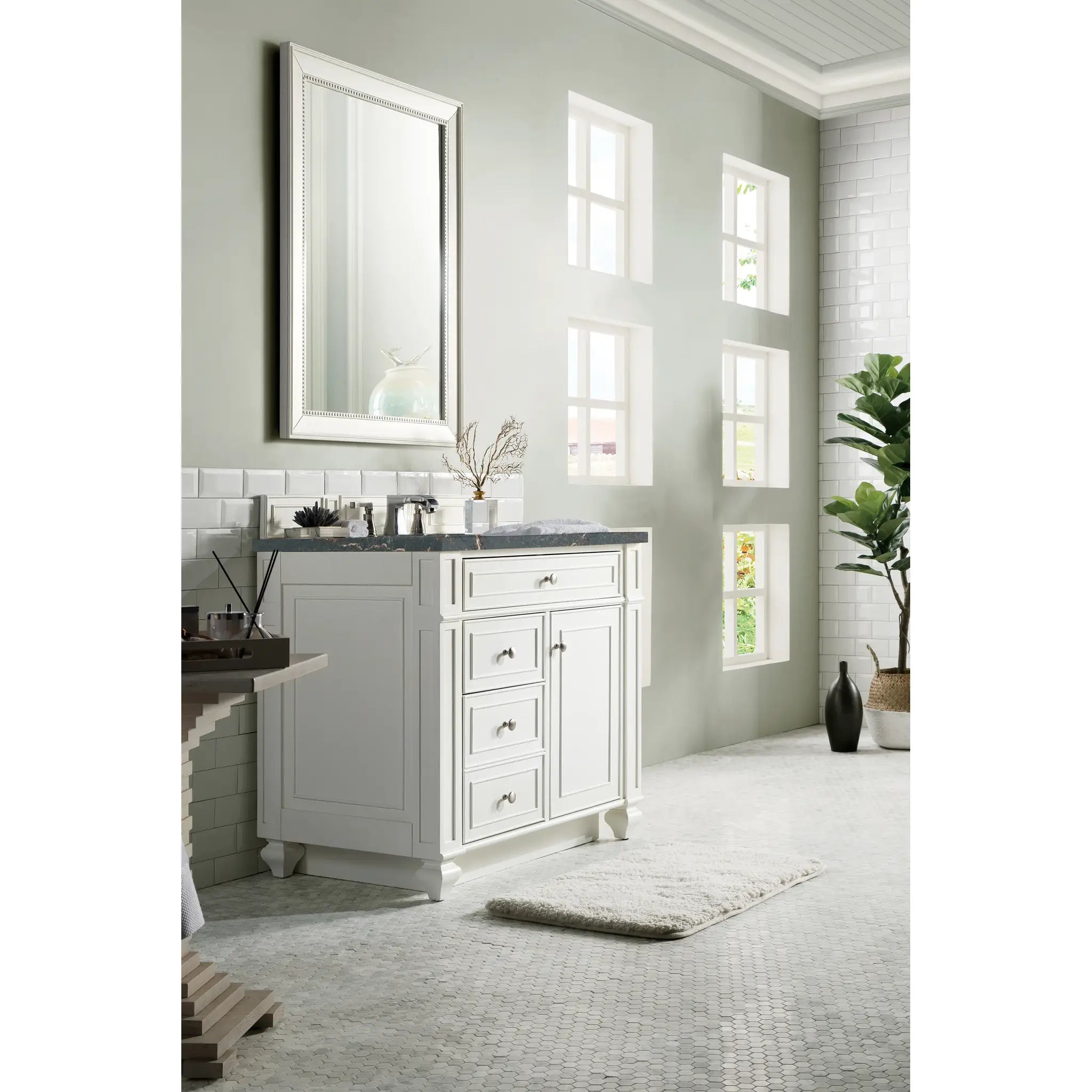 36" Bristol Single Vanity in Bright White-Parisien Bleu Silestone-8" Widespread image 2