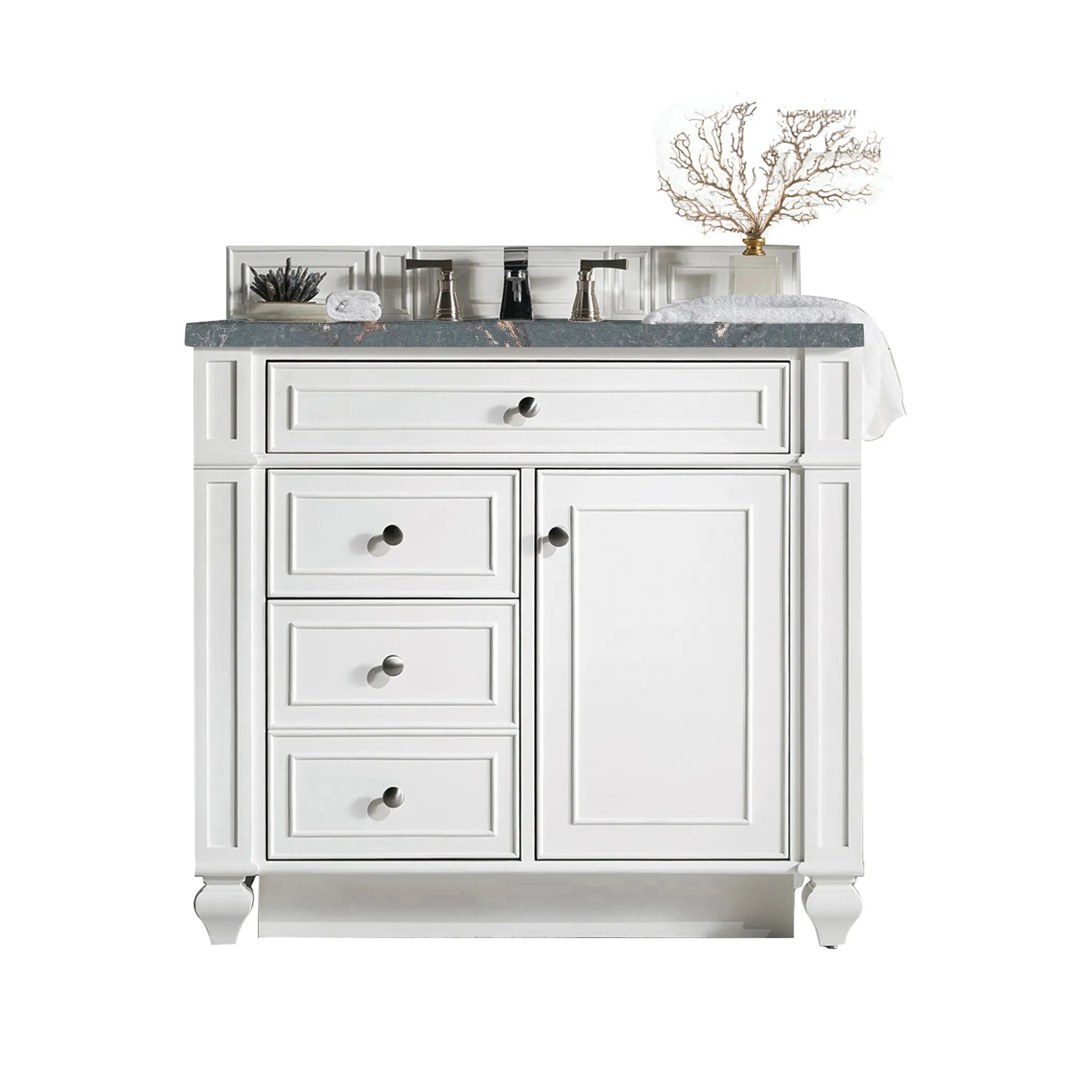 36" Bristol Single Vanity in Bright White-Parisien Bleu Silestone-8" Widespread image