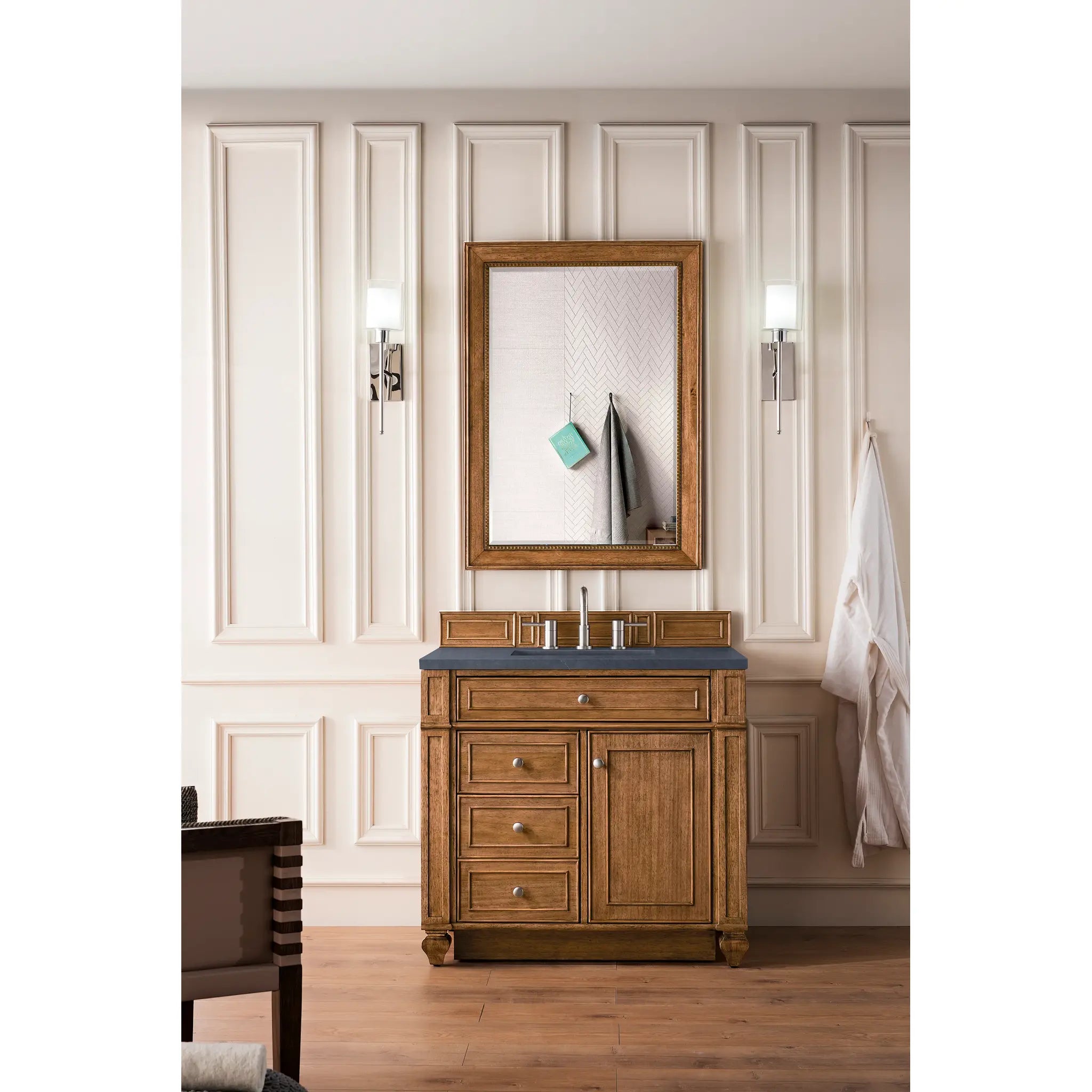 36" Bristol Single Vanity in Saddle Brown-Charcoal Soapstone Silestone-8" Widespread image 1