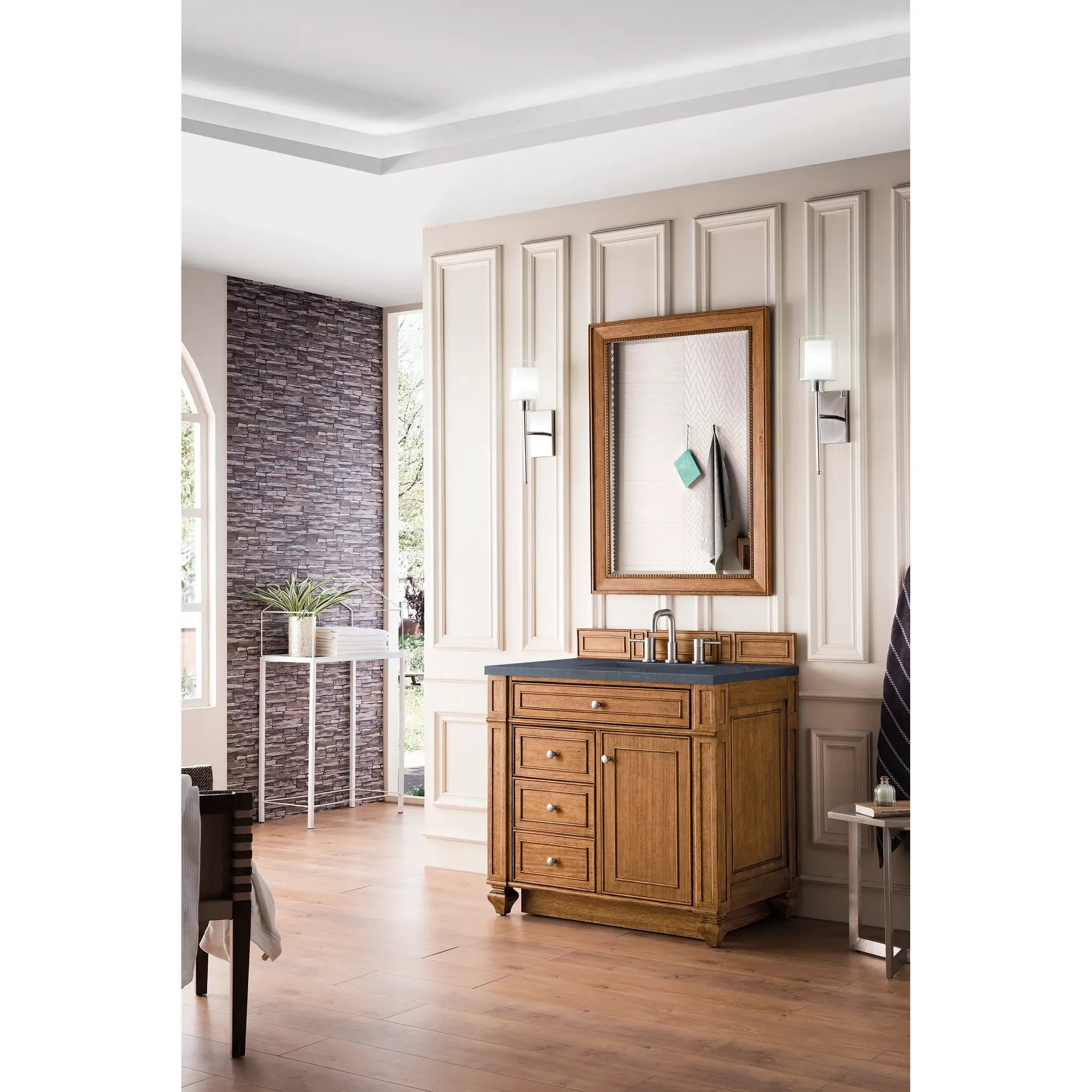 36" Bristol Single Vanity in Saddle Brown-Charcoal Soapstone Silestone-8" Widespread image 2