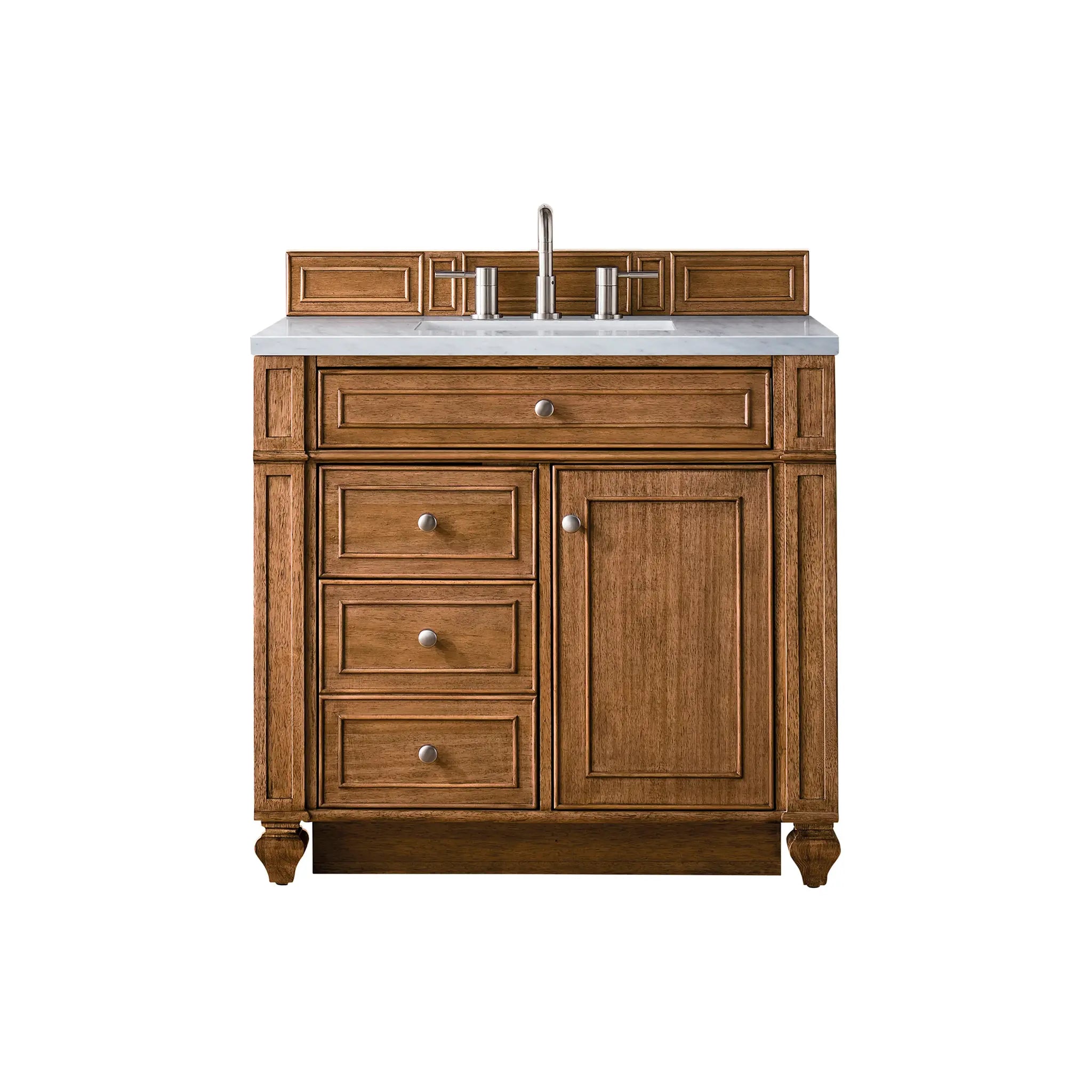 36" Bristol Single Vanity in Saddle Brown-Eternal Jasmine Pearl Silestone-8" Widespread image