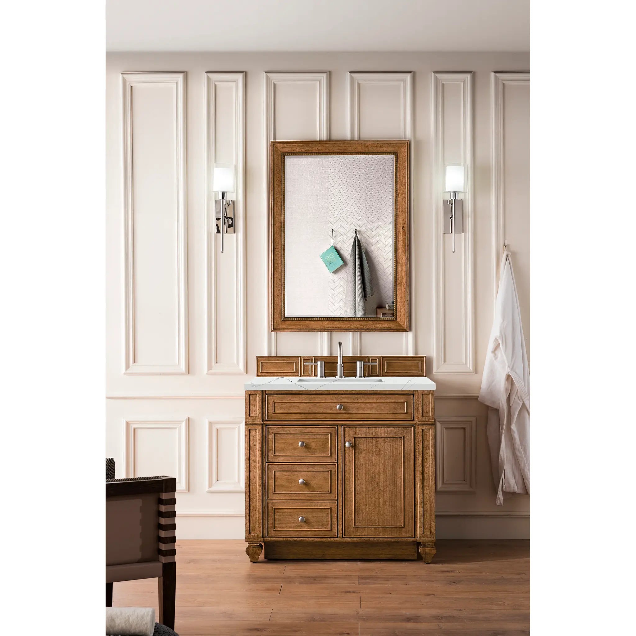 36" Bristol Single Vanity in Saddle Brown-Ethereal Noctis Silestone-8" Widespread image 1