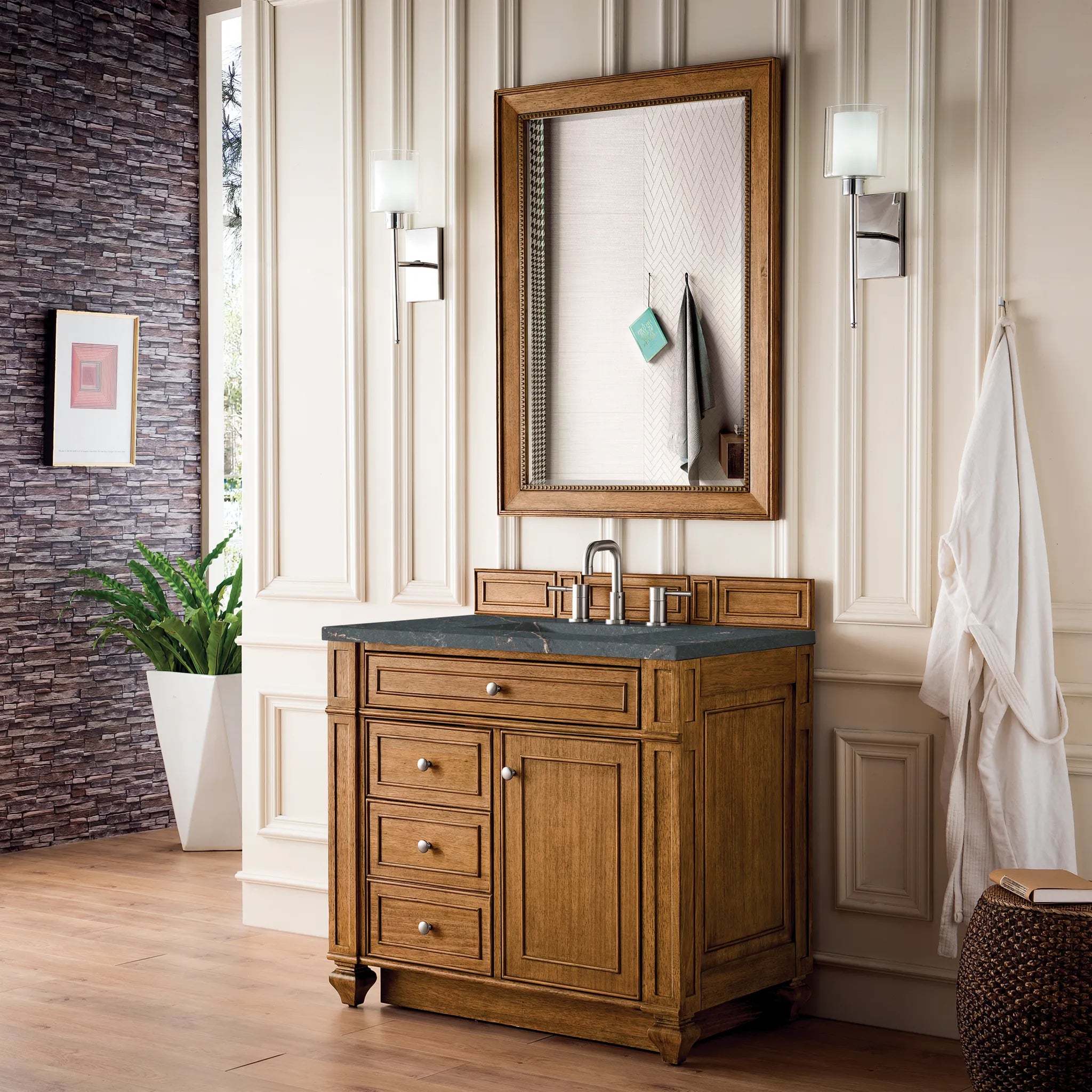 36" Bristol Single Vanity in Saddle Brown-Parisien Bleu Silestone-8" Widespread image 2