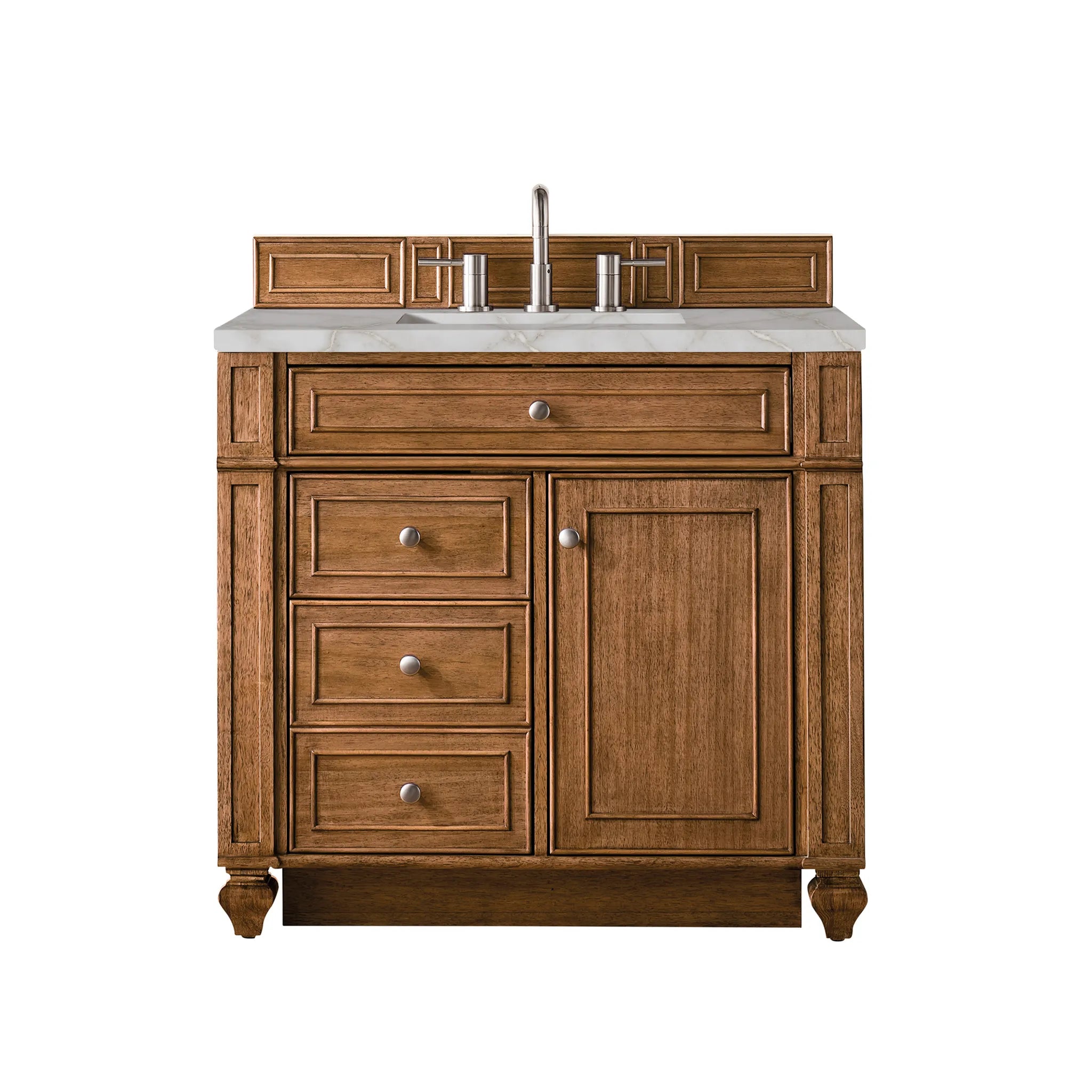 36" Bristol Single Vanity in Saddle Brown-Victorian Silver Silestone-8" Widespread image
