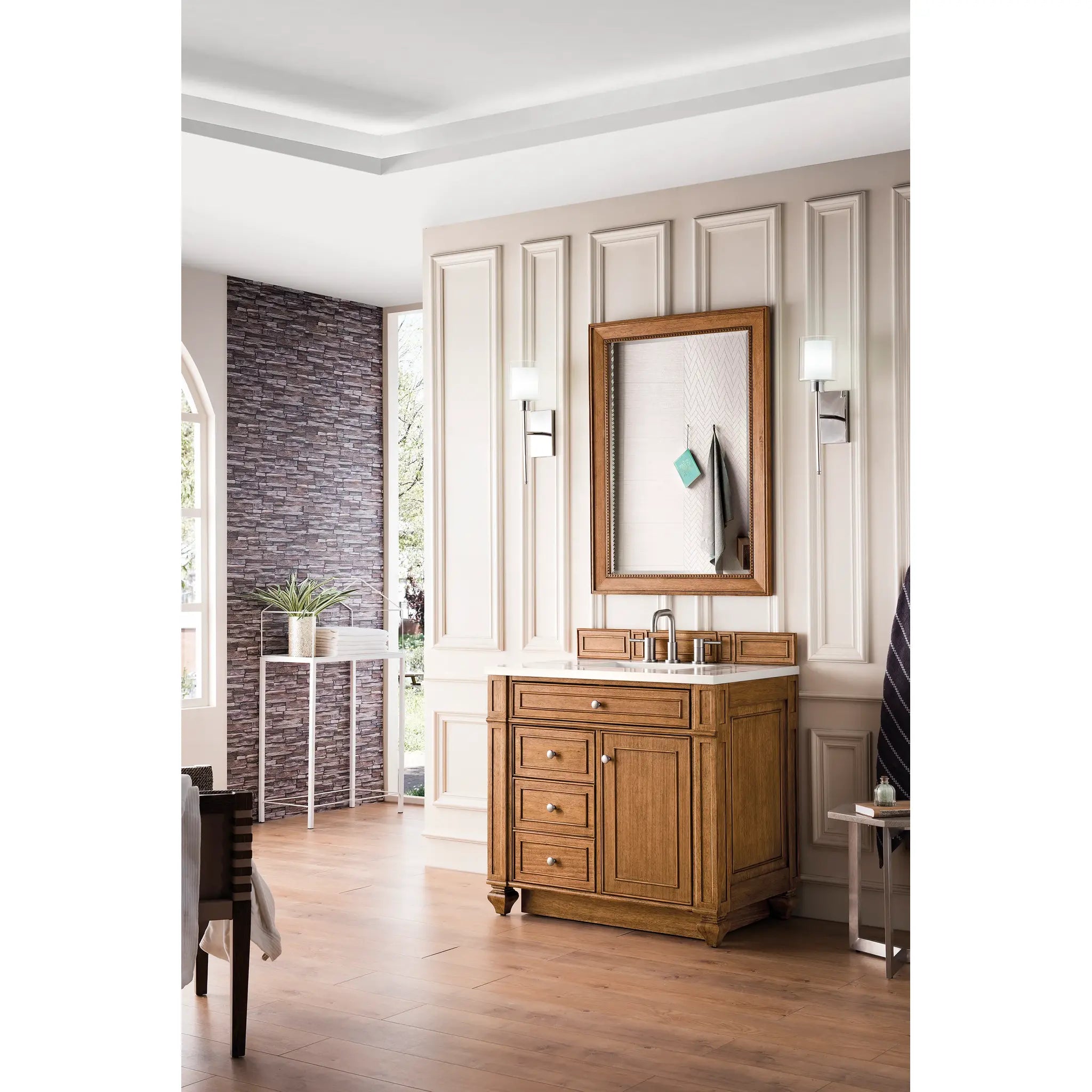 36" Bristol Single Vanity in Saddle Brown-White Zeus Silestone-8" Widespread image 2