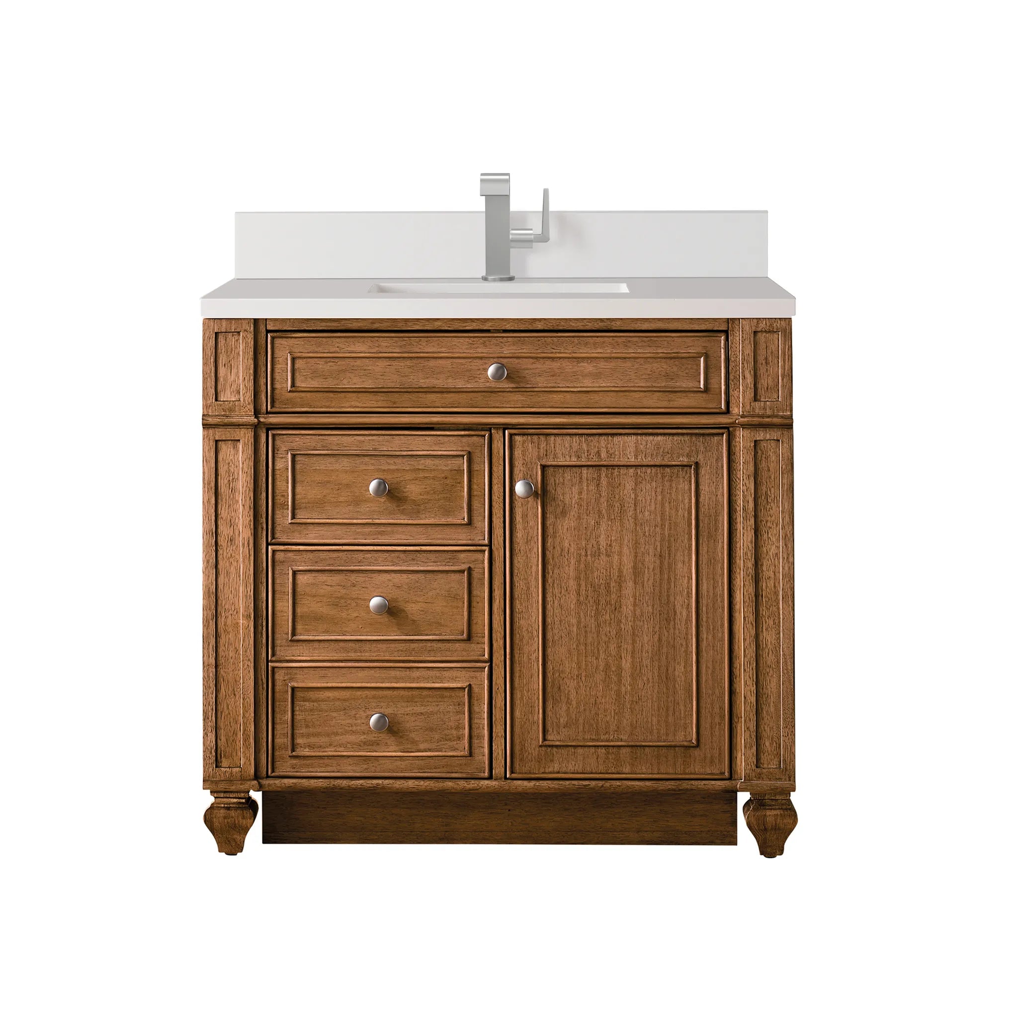 36" Bristol Single Vanity in Saddle Brown-White Zeus Silestone & Backsplash-Single Hole image