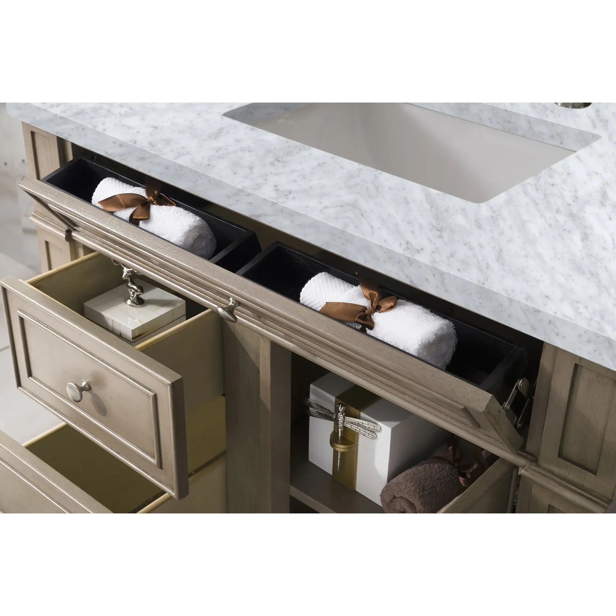 36" Bristol Single Vanity in Whitewashed Walnut-Carrara White Marble-8" Widespread image 4