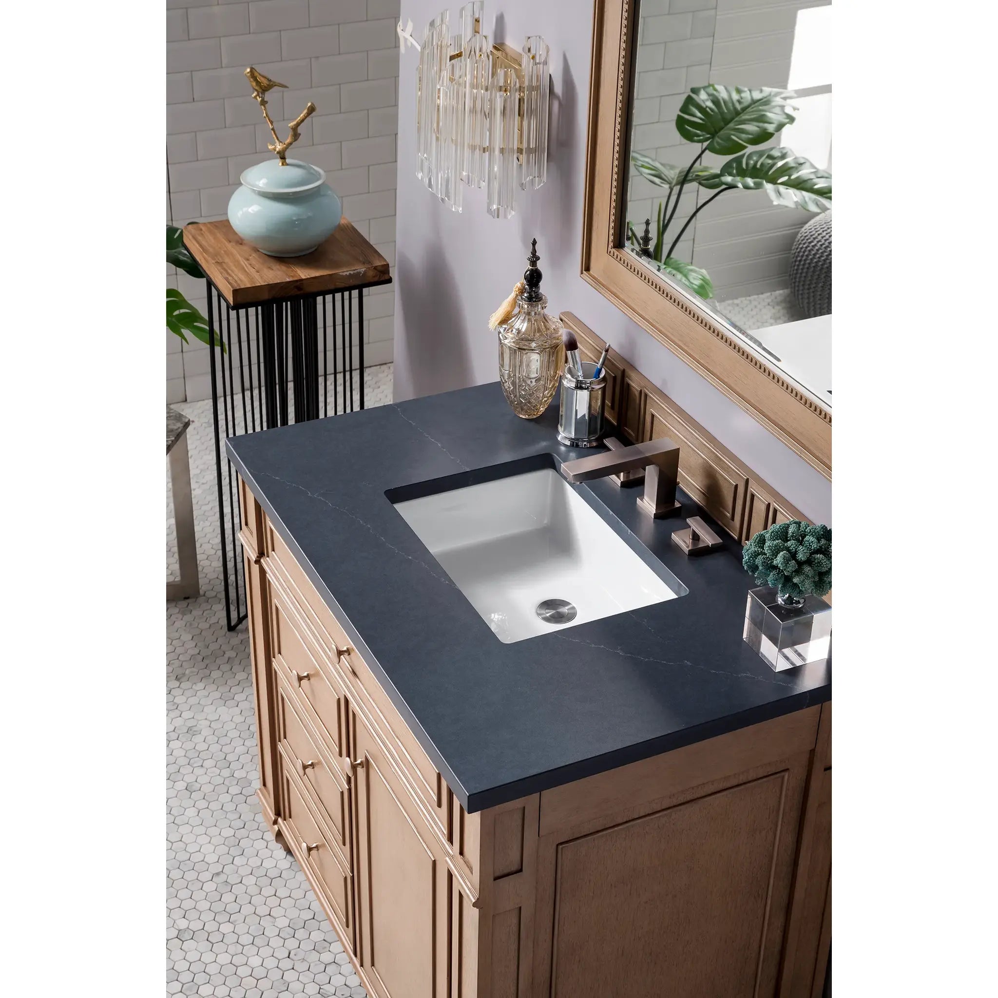 36" Bristol Single Vanity in Whitewashed Walnut-Charcoal Soapstone Silestone-8" Widespread image 2