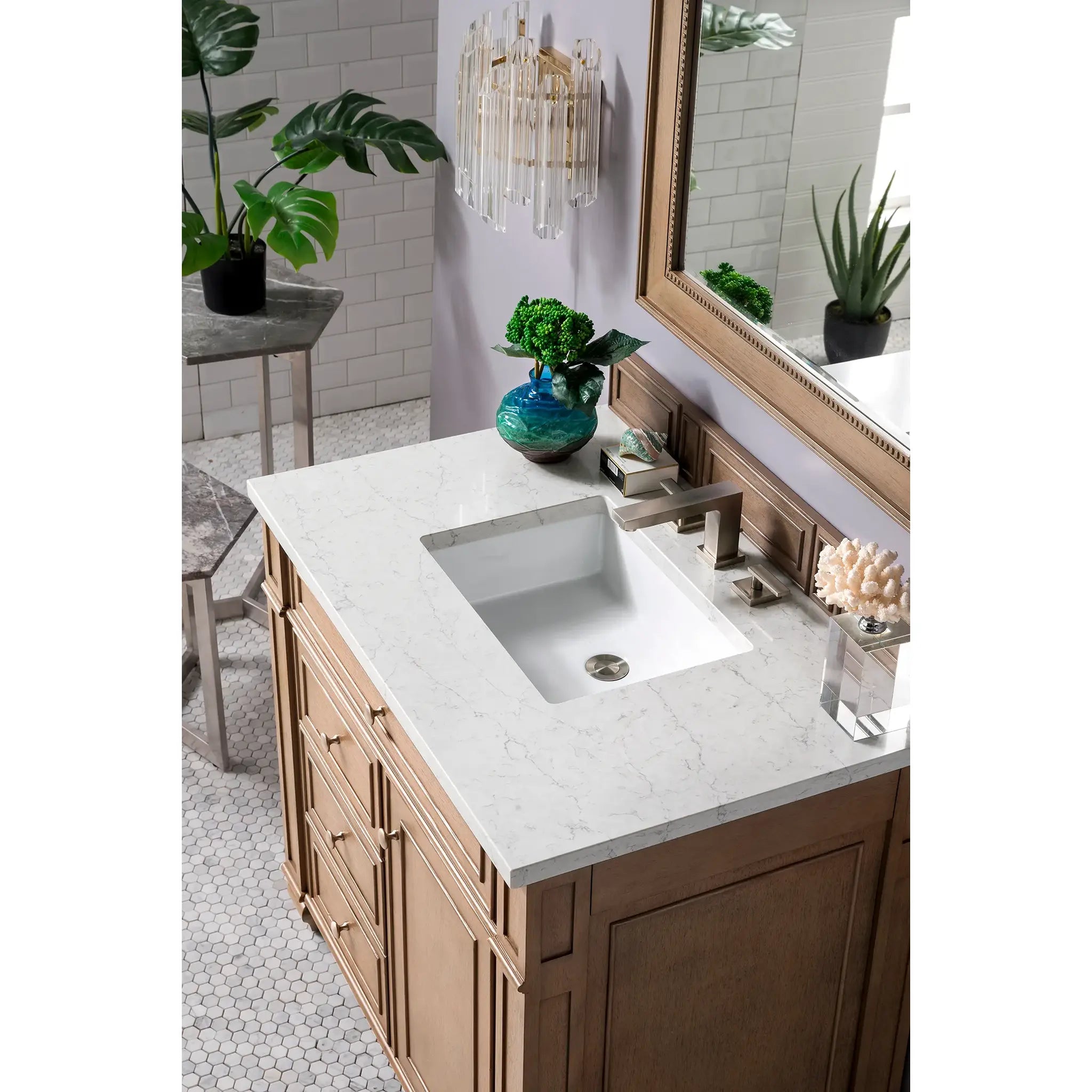 36" Bristol Single Vanity in Whitewashed Walnut-Eternal Jasmine Pearl Silestone-8" Widespread image 2