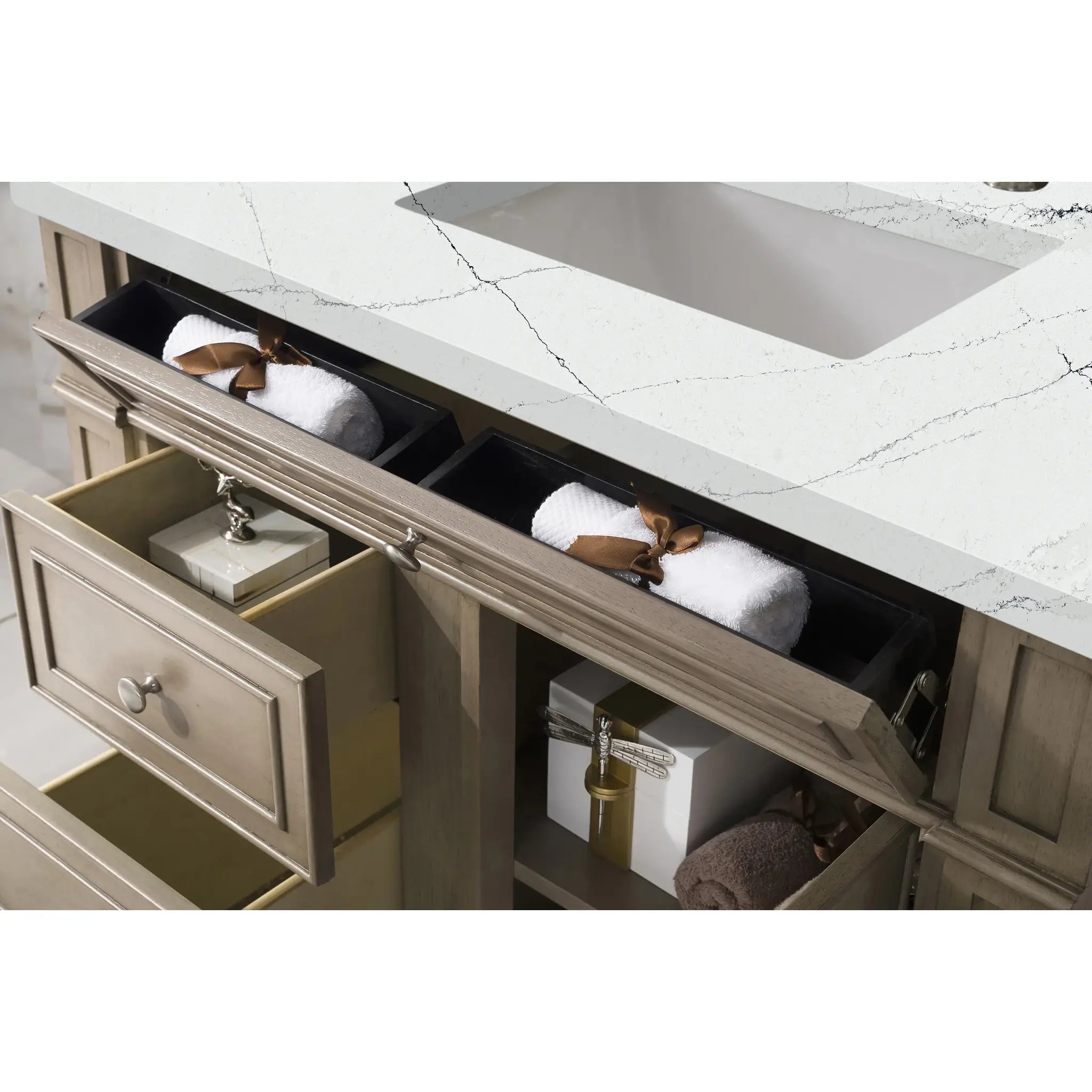36" Bristol Single Vanity in Whitewashed Walnut-Ethereal Noctis Silestone-8" Widespread image 3