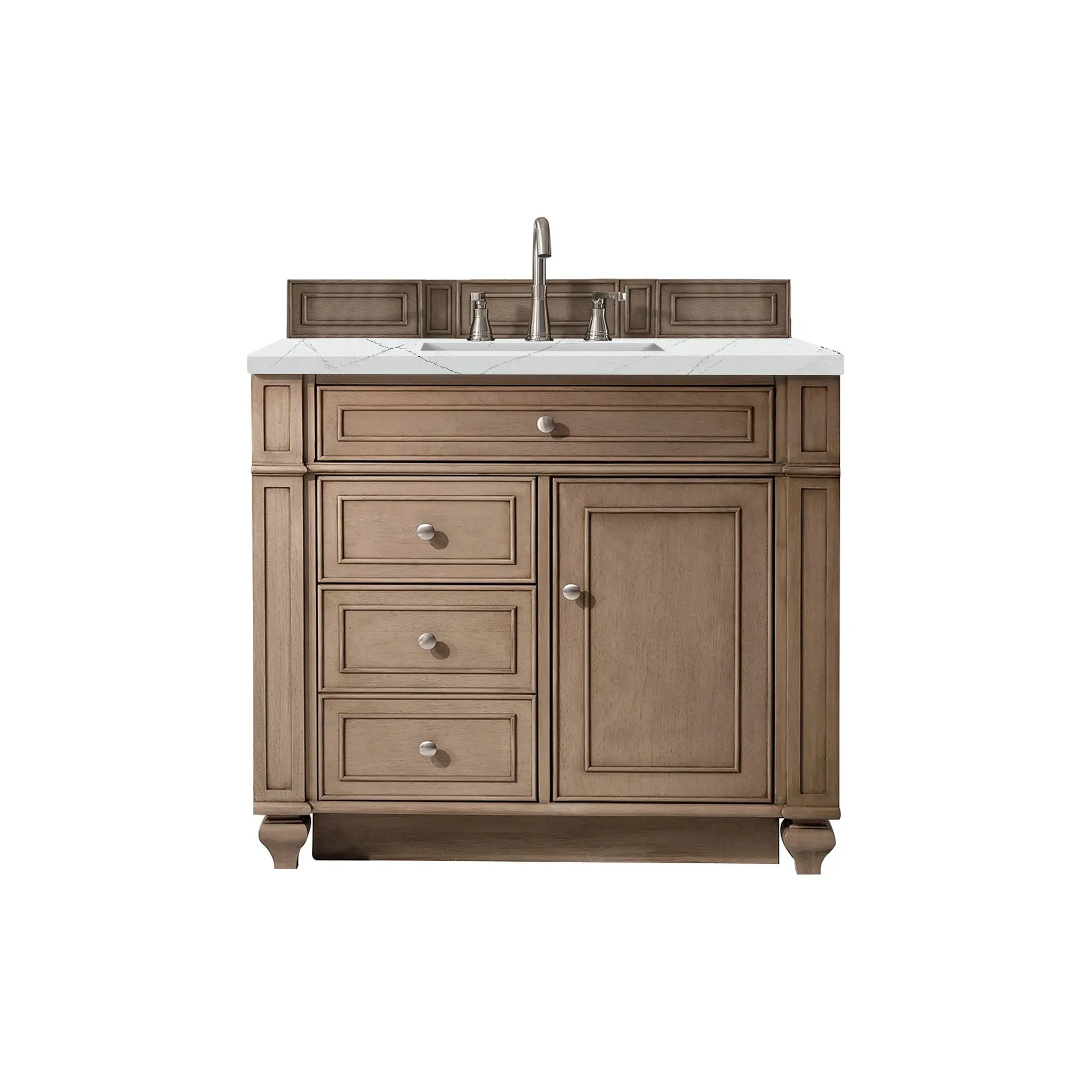36" Bristol Single Vanity in Whitewashed Walnut-Ethereal Noctis Silestone-8" Widespread image