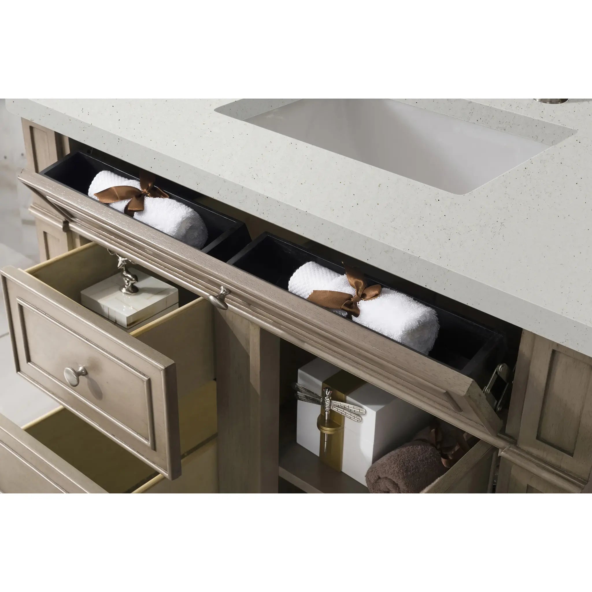 36" Bristol Single Vanity in Whitewashed Walnut-Lime Delight Silestone-8" Widespread image 2