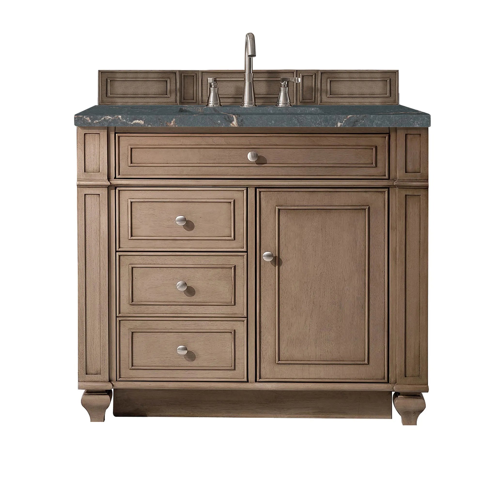 36" Bristol Single Vanity in Whitewashed Walnut-Parisien Bleu Silestone-8" Widespread image