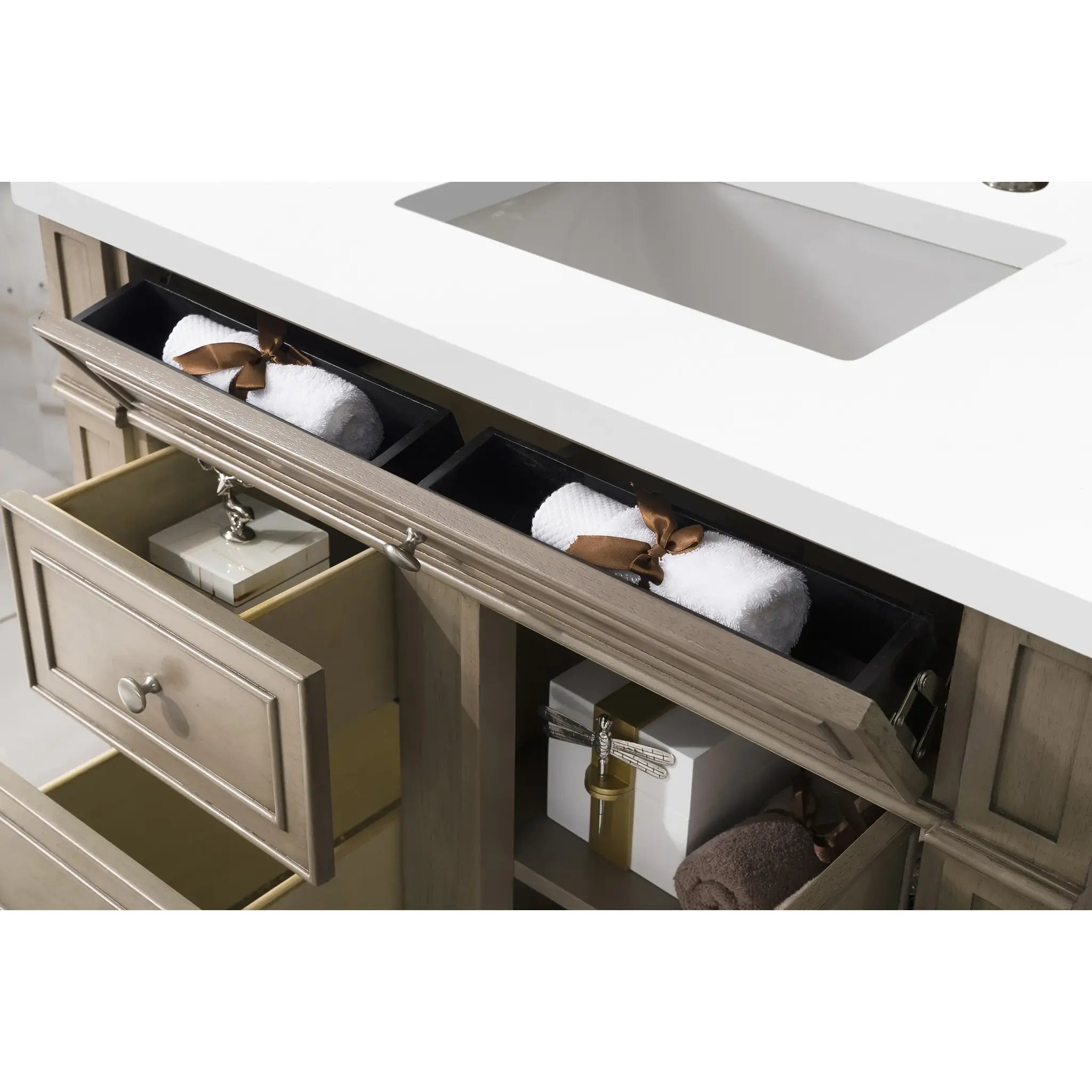 36" Bristol Single Vanity in Whitewashed Walnut-White Zeus Silestone-8" Widespread image 2