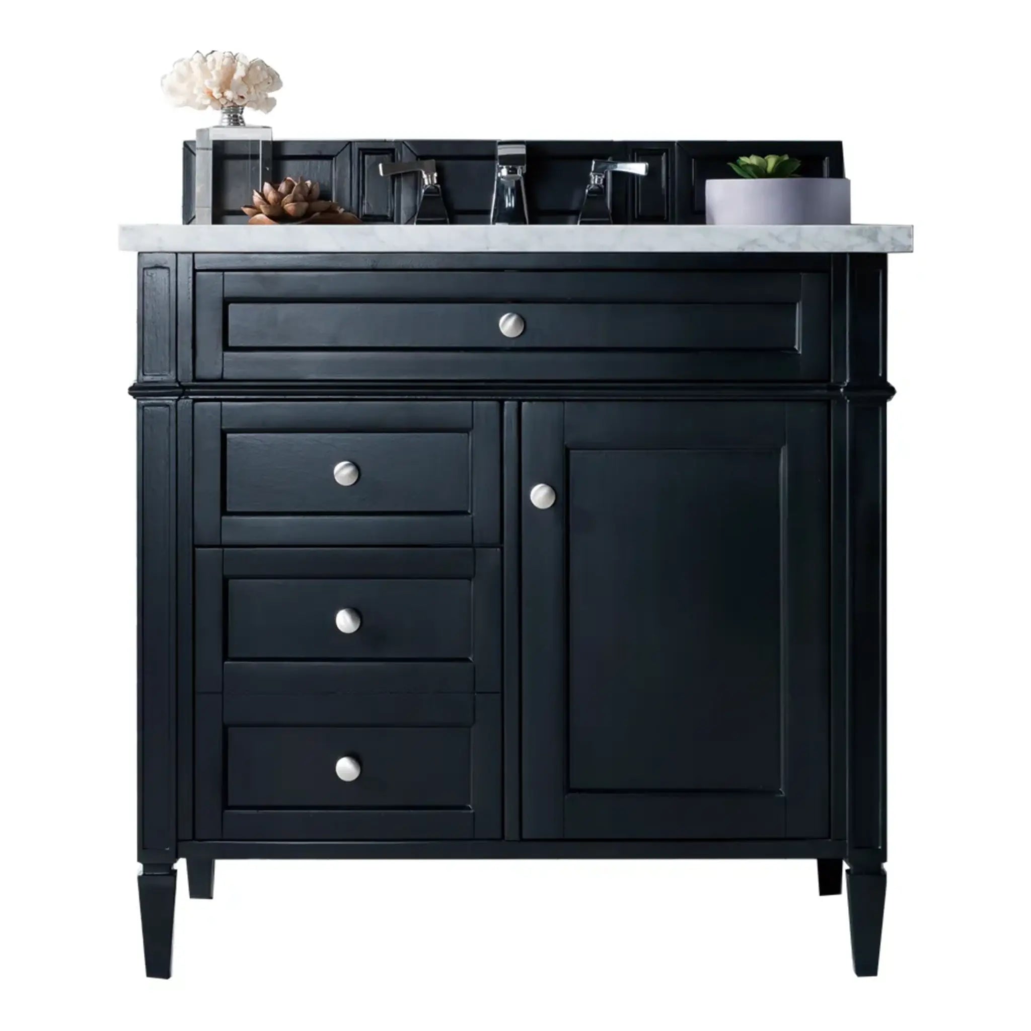 36" Brittany Single Vanity in Black Onyx-Carrara White Marble-8" Widespread image
